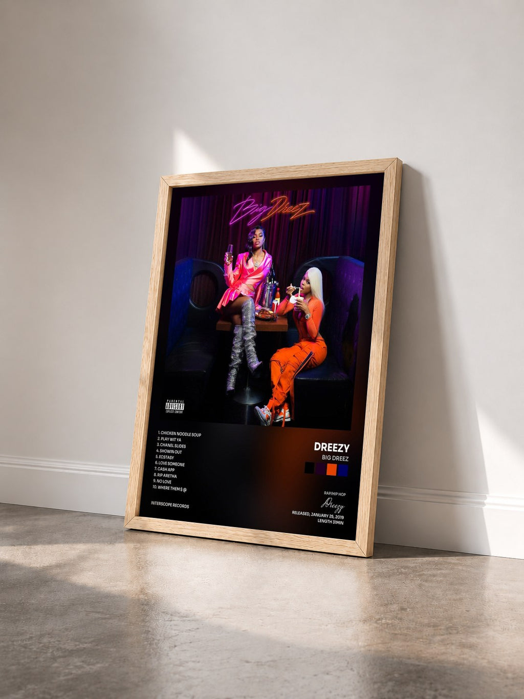 #bois Tableau de l'album Big Dreez de Dreezy vu de trois quarts, cadre en bois brut