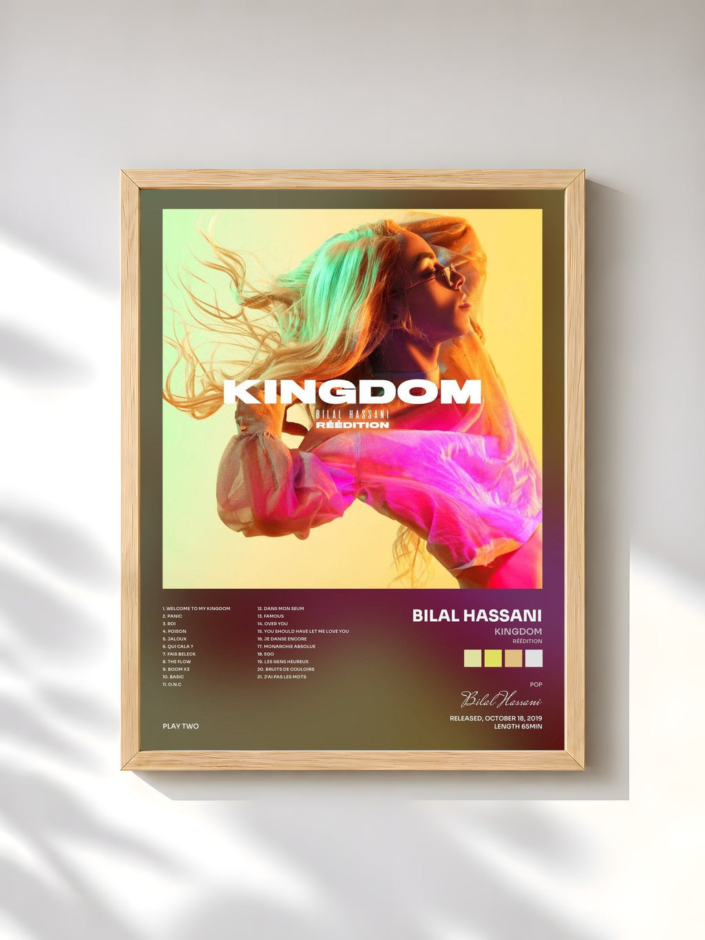 #bois Tableau de l'album Kingdom (Réédition) de Bilal Hassani, cadre en bois brut, imprimé et encadré en France