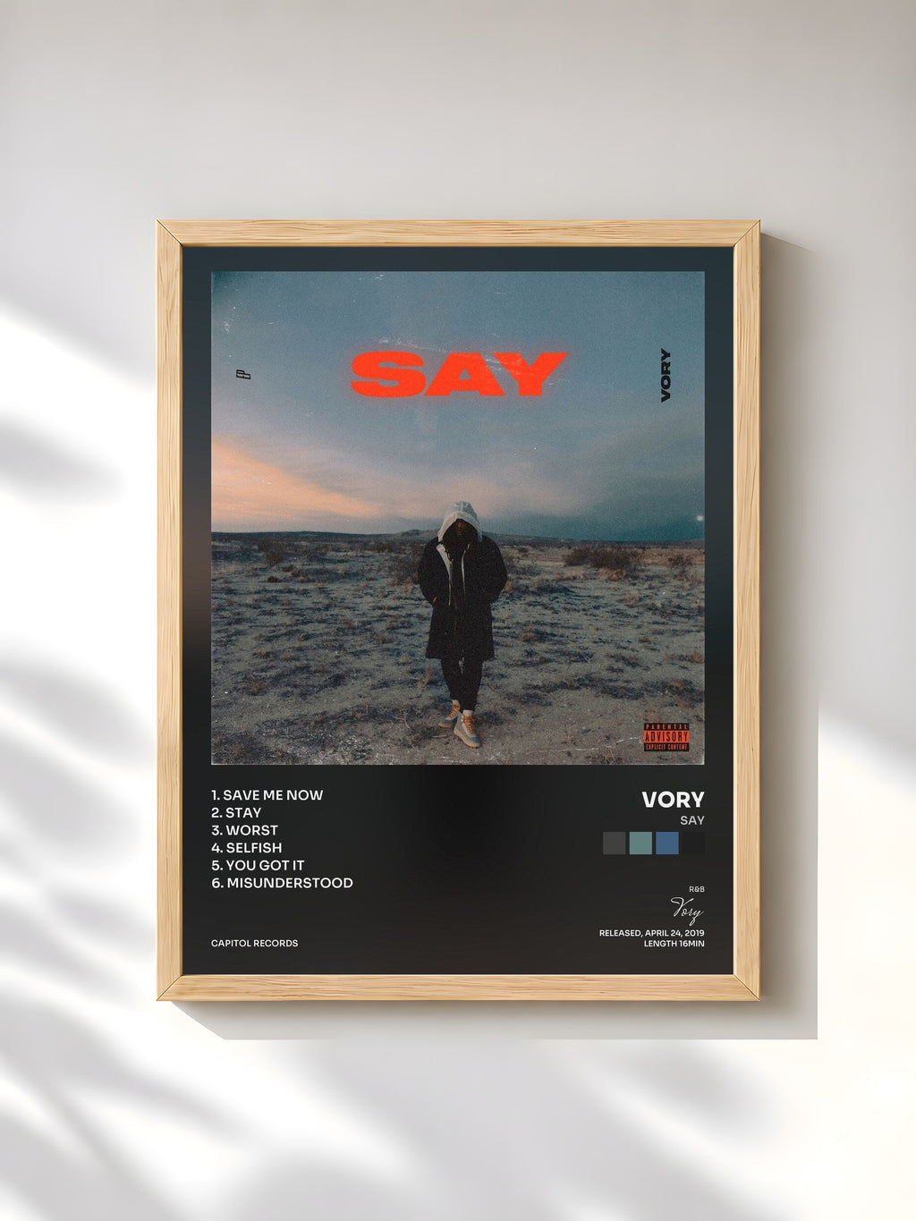 #bois Tableau de l'album SAY de Vory, cadre en bois brut, imprimé et encadré en France