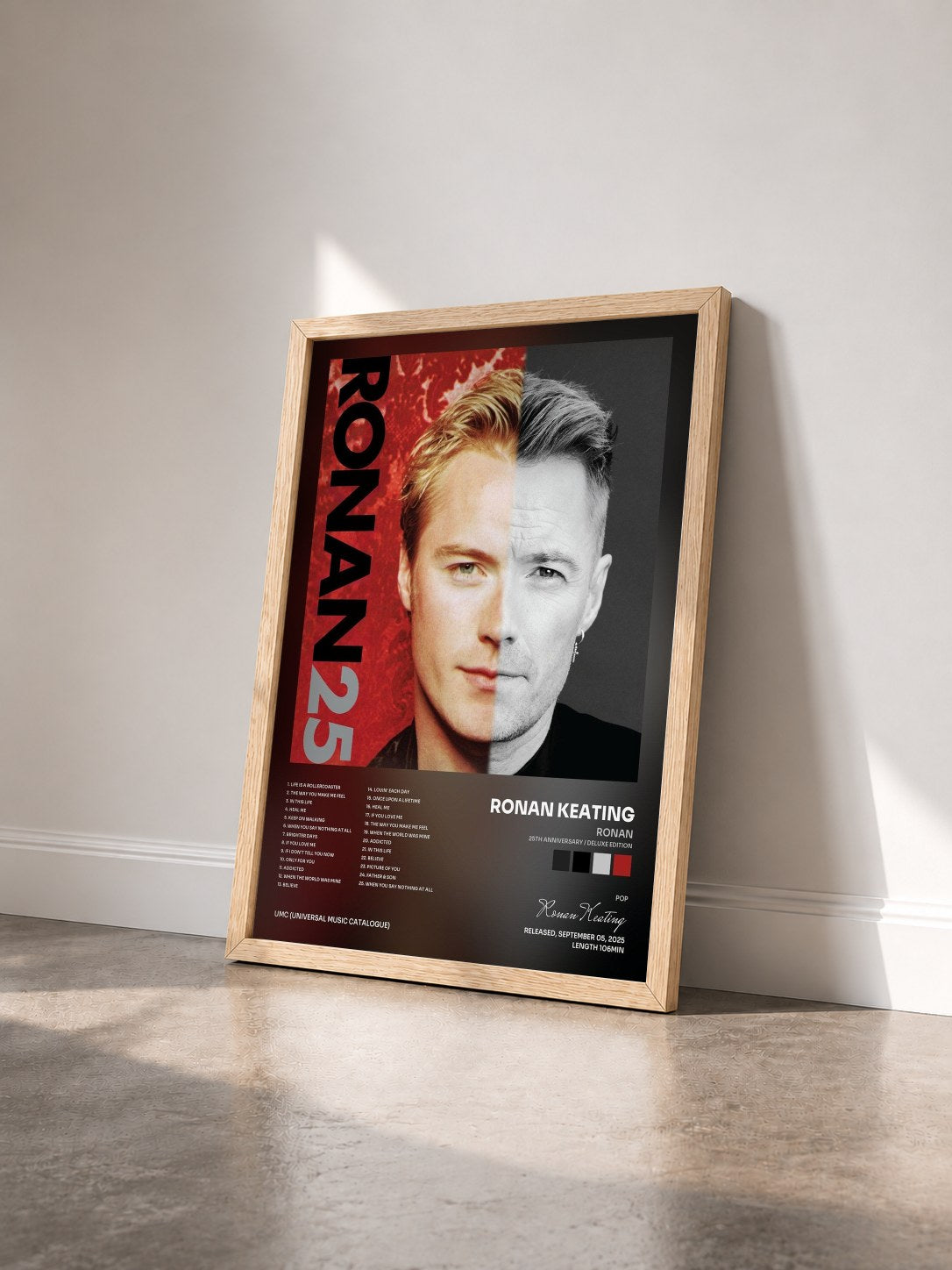 #bois Tableau de l'album Ronan (25th Anniversary / Deluxe Edition) de Ronan Keating vu de trois quarts, cadre en bois brut