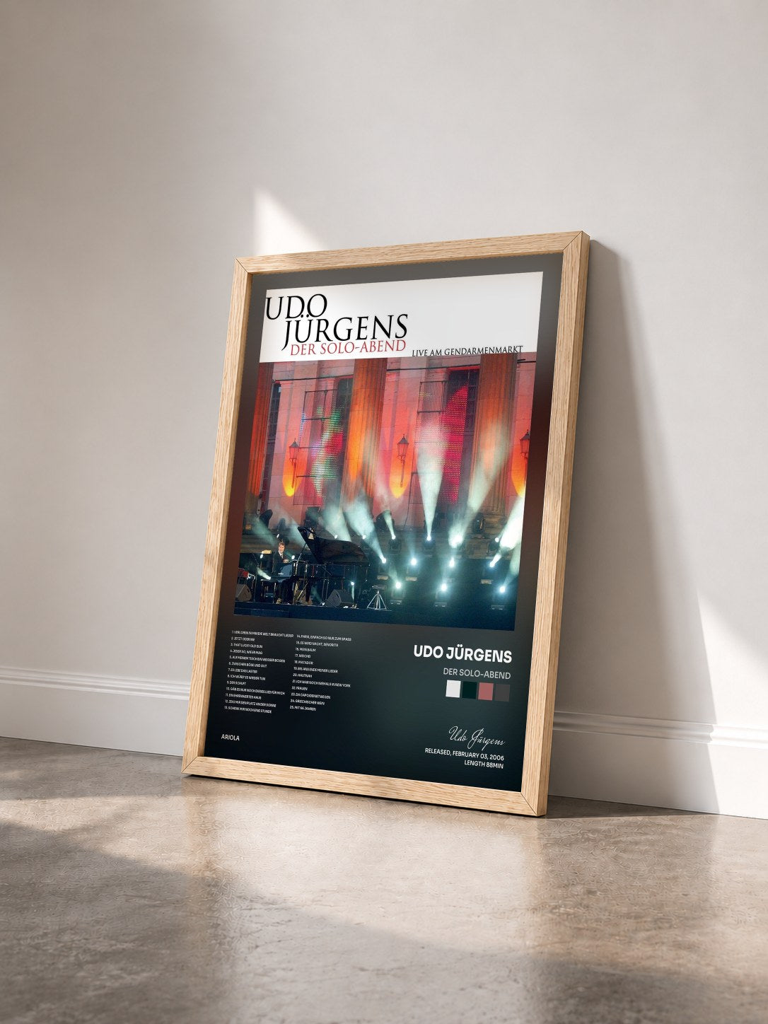 #bois Tableau de l'album Der Solo-Abend de Udo Jürgens vu de trois quarts, cadre en bois brut
