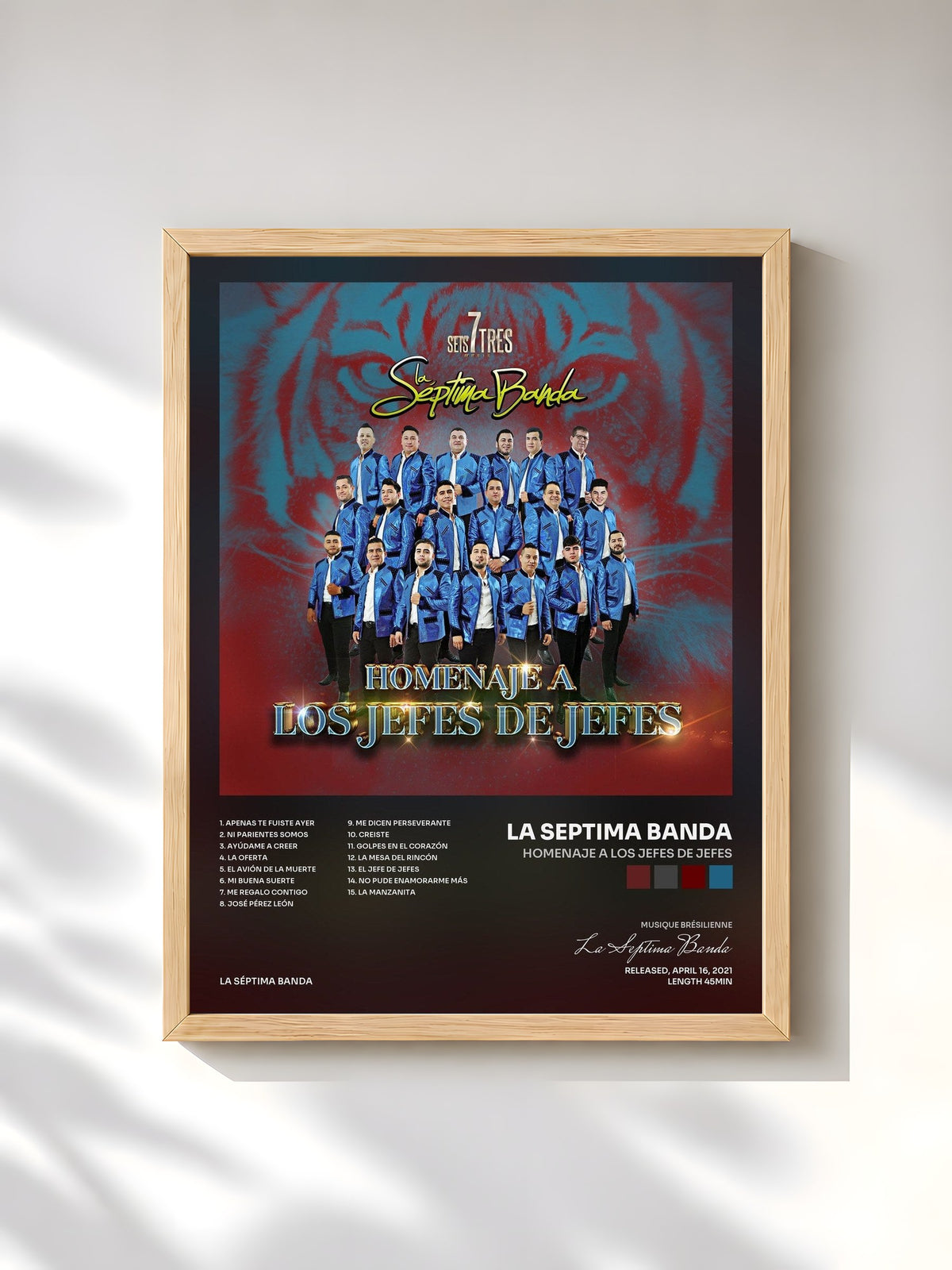 #bois Tableau de l'album Homenaje a los Jefes de Jefes de La Septima Banda, cadre en bois brut, imprimé et encadré en France