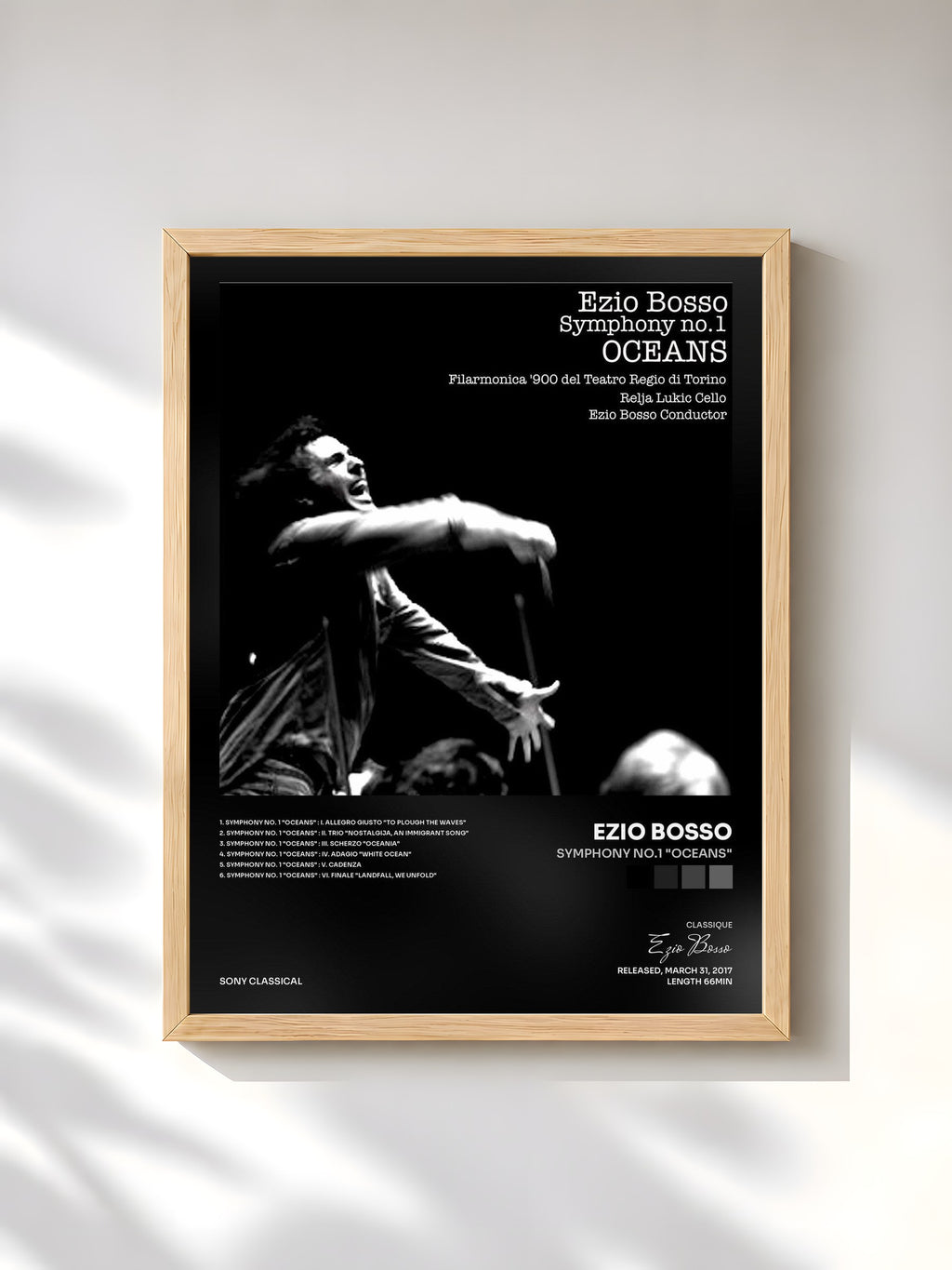 #bois Tableau de l'album Symphony No.1 "Oceans" de Ezio Bosso, cadre en bois brut, imprimé et encadré en France