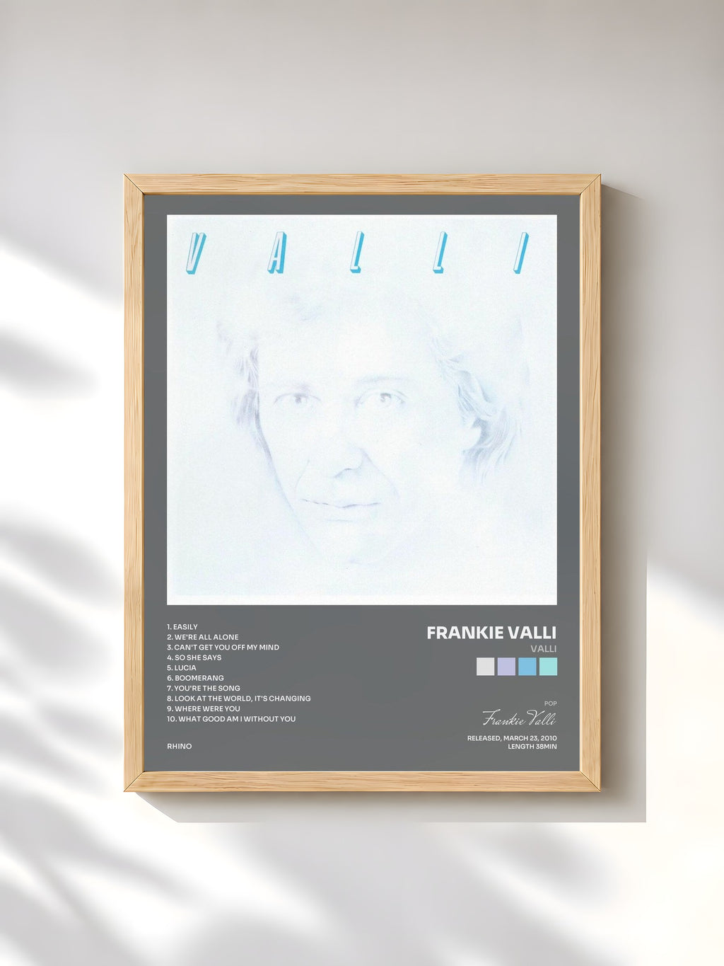 #bois Tableau de l'album Valli de Frankie Valli, cadre en bois brut, imprimé et encadré en France