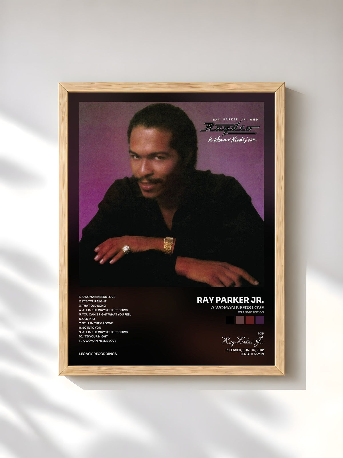 #bois Tableau de l'album A Woman Needs Love (Expanded Edition) de Ray Parker Jr., cadre en bois brut, imprimé et encadré en France