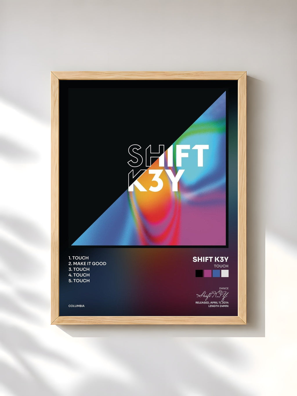 #bois Tableau de l'album Touch de Shift K3Y, cadre en bois brut, imprimé et encadré en France