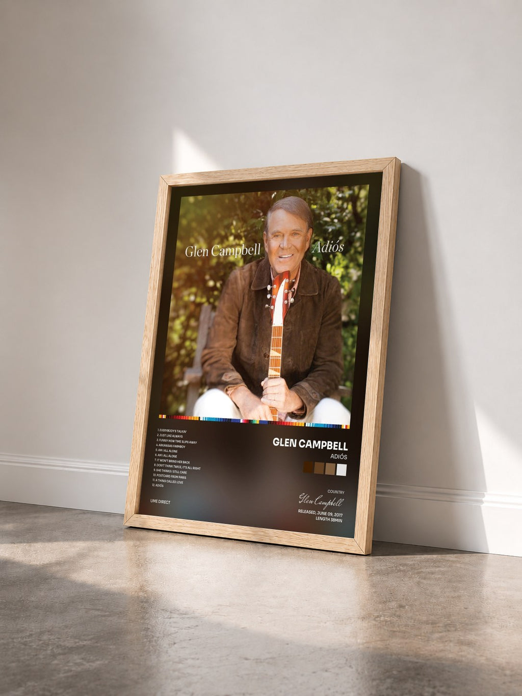 #bois Tableau de l'album Adiós de Glen Campbell vu de trois quarts, cadre en bois brut