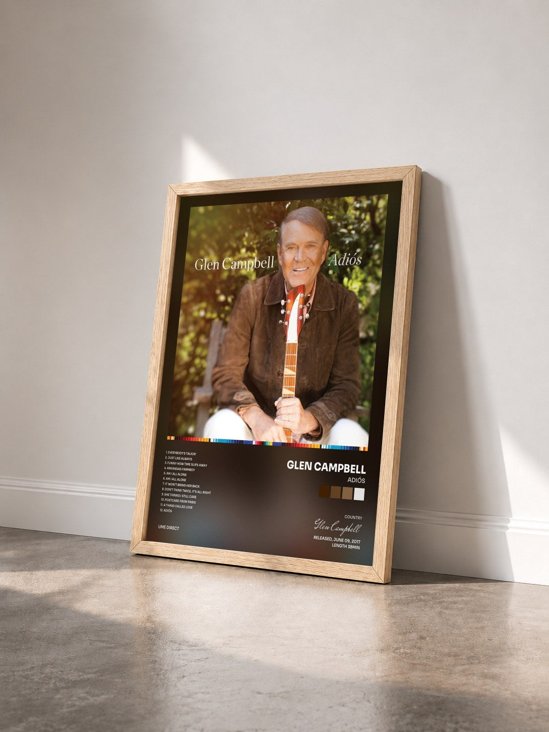 #bois Tableau de l'album Adiós de Glen Campbell vu de trois quarts, cadre en bois brut