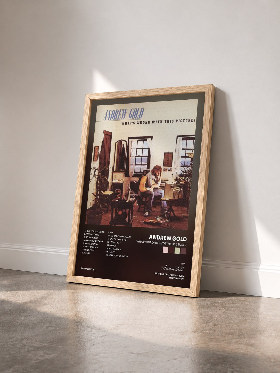 #bois Tableau de l'album What's Wrong with This Picture? de Andrew Gold vu de trois quarts, cadre en bois brut