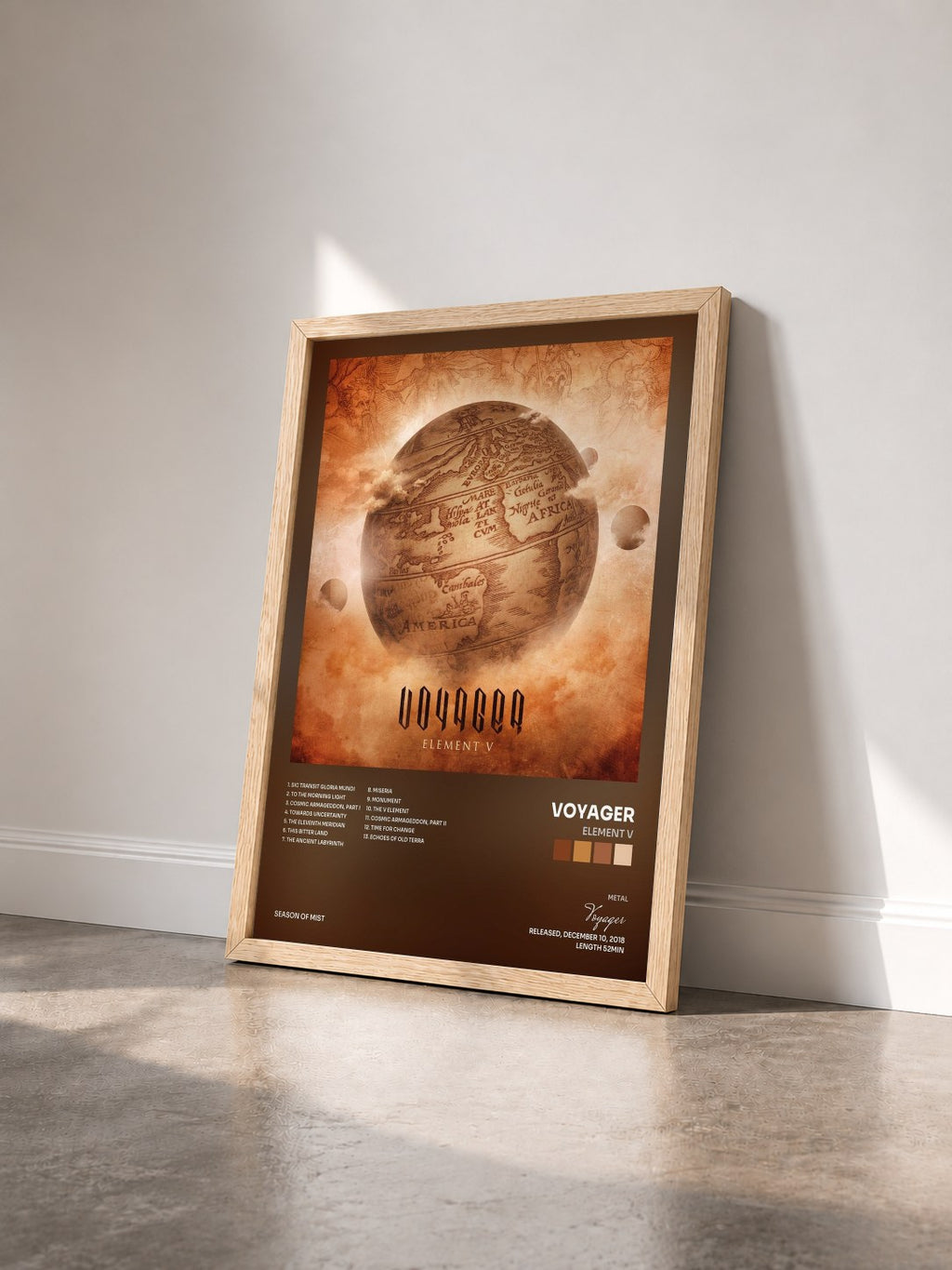 #bois Tableau de l'album Element V de Voyager vu de trois quarts, cadre en bois brut
