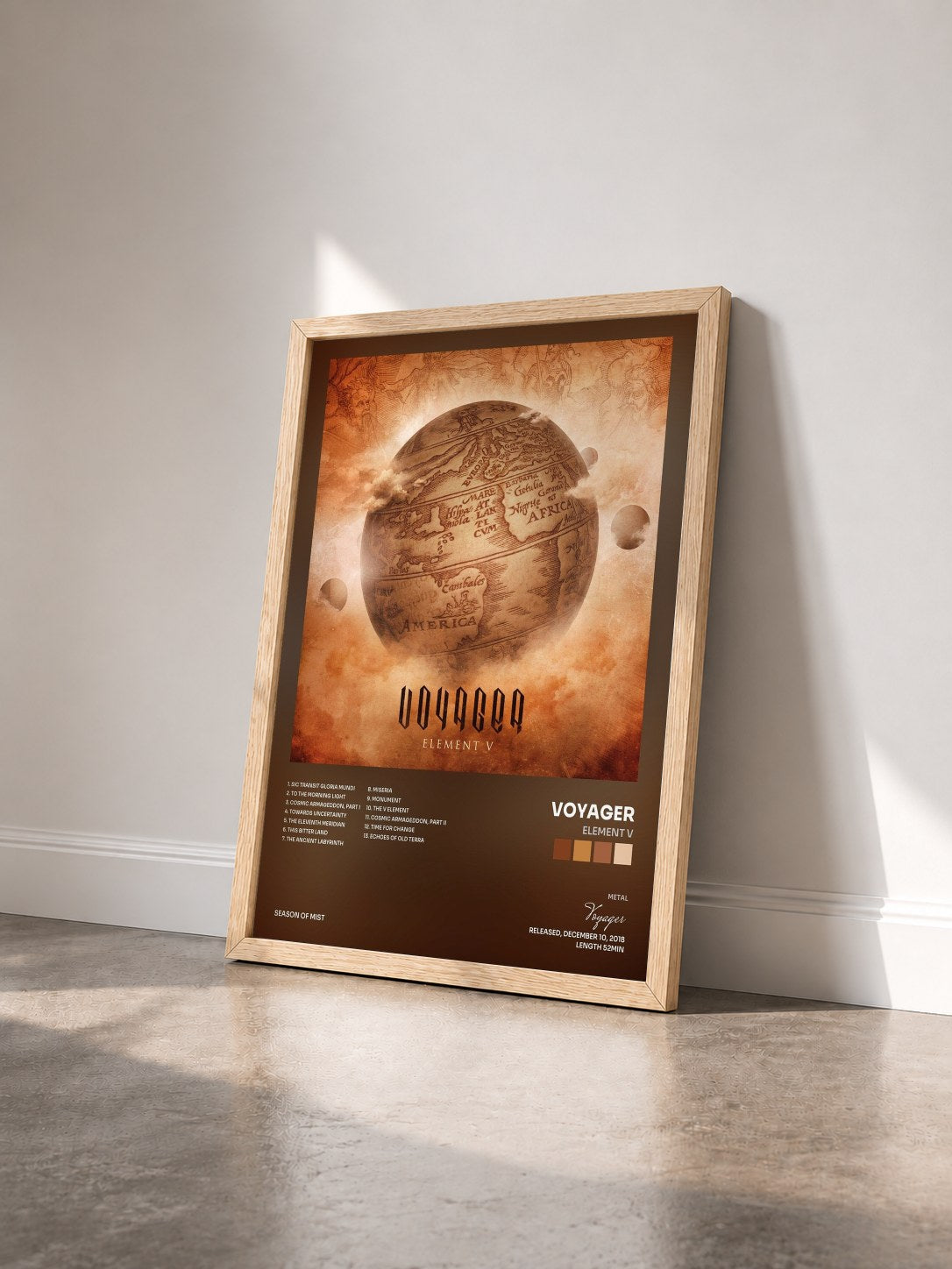 #bois Tableau de l'album Element V de Voyager vu de trois quarts, cadre en bois brut
