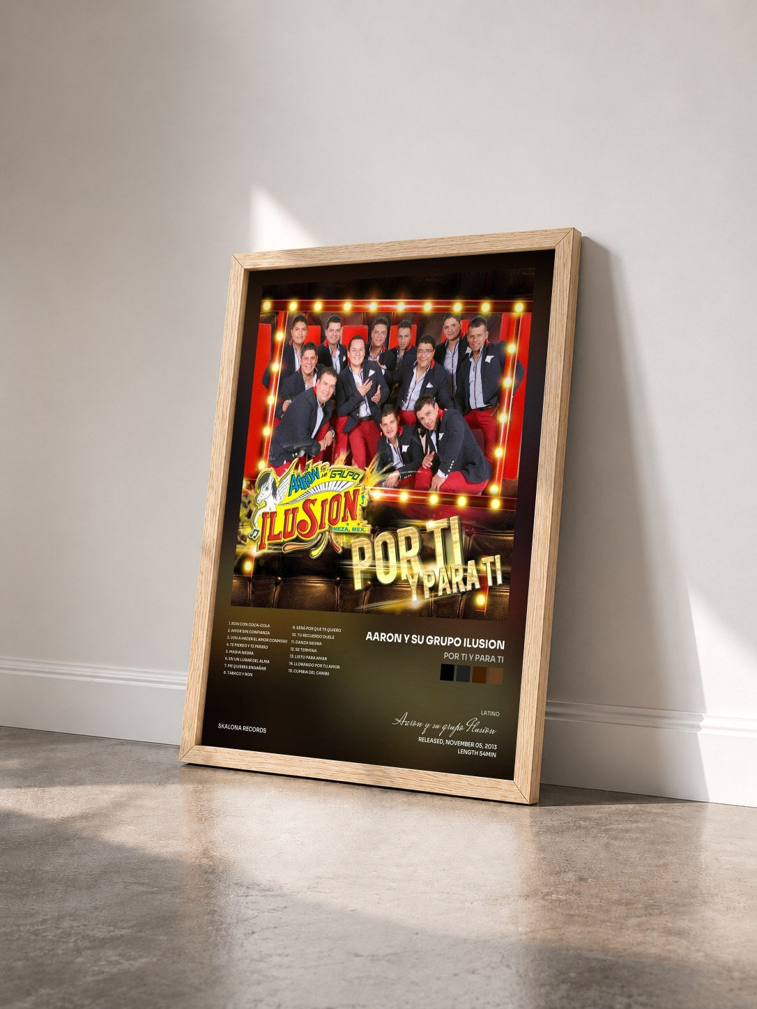 #bois Tableau de l'album Por Ti y para Ti de Aaron y su grupo Ilusion vu de trois quarts, cadre en bois brut