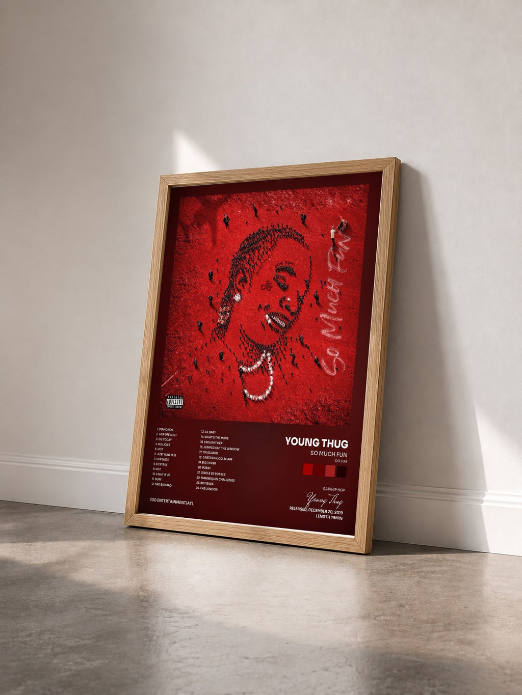 #bois Tableau de l'album So Much Fun (Deluxe) de Young Thug vu de trois quarts, cadre en bois brut