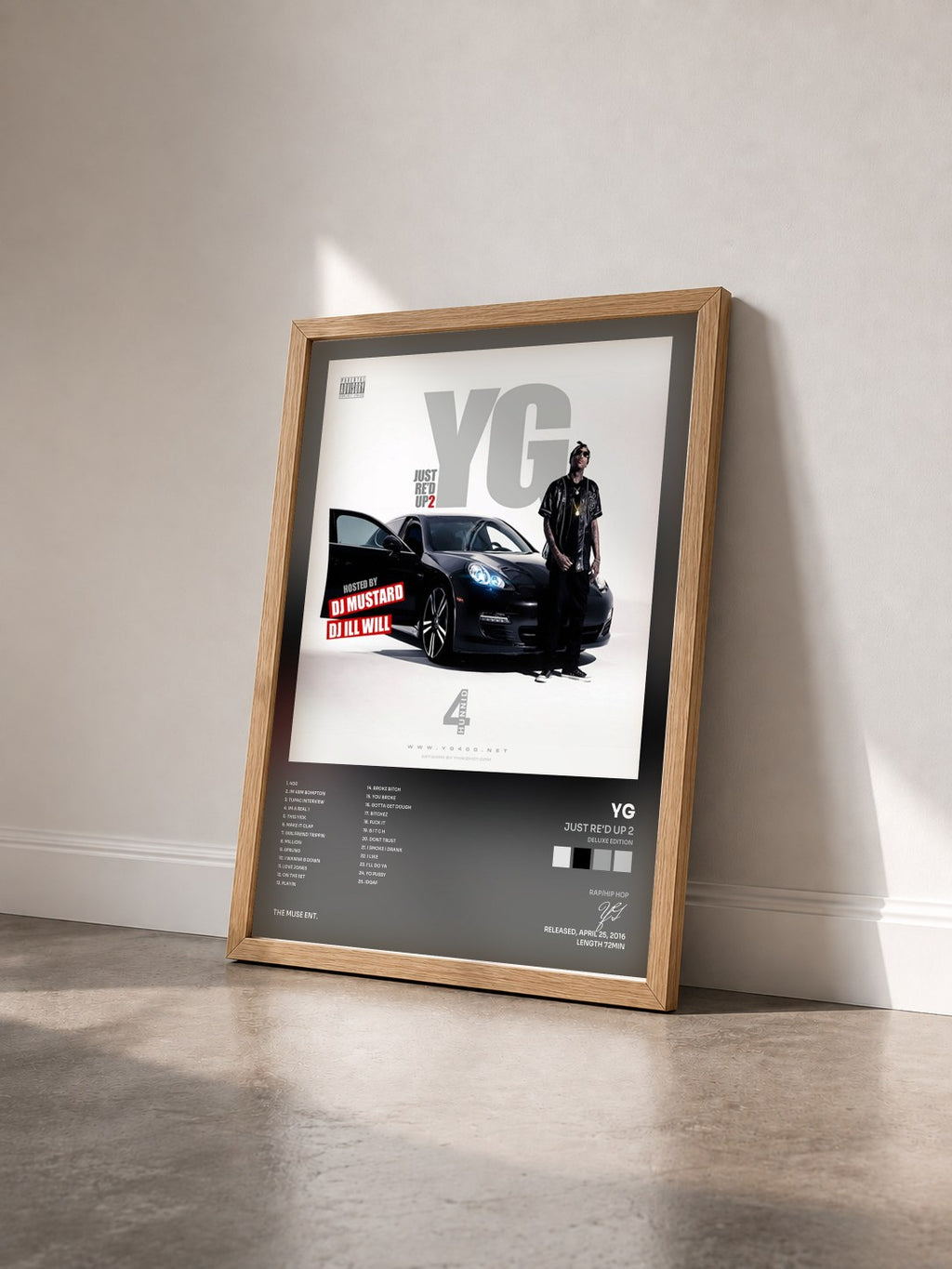 #bois Tableau de l'album Just Re'd Up 2 (Deluxe Edition) de YG vu de trois quarts, cadre en bois brut