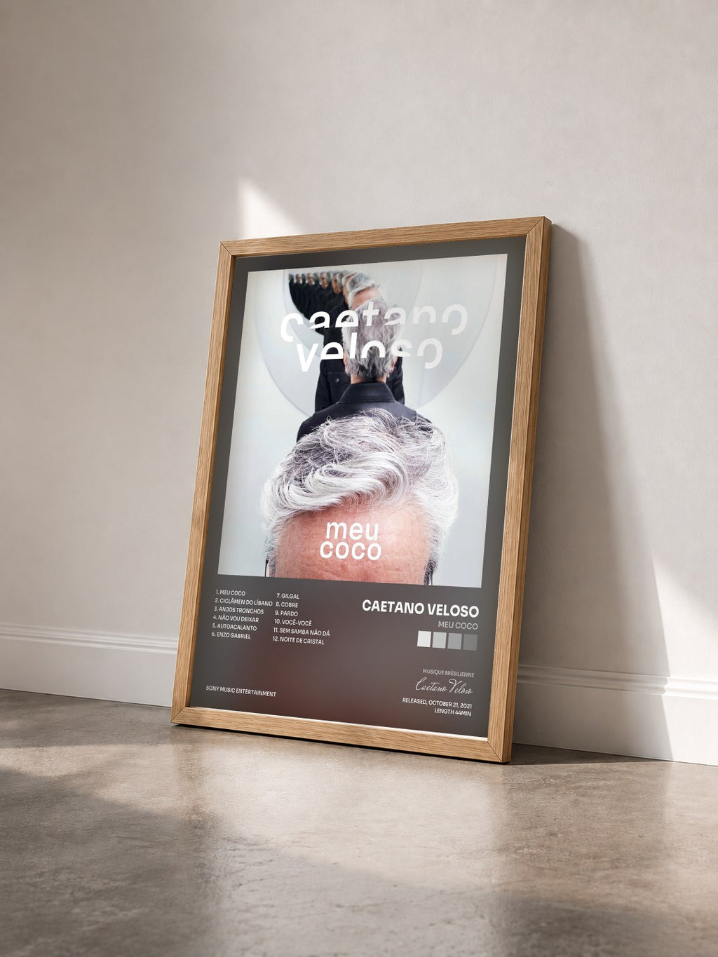 #bois Tableau de l'album Meu Coco de Caetano Veloso vu de trois quarts, cadre en bois brut