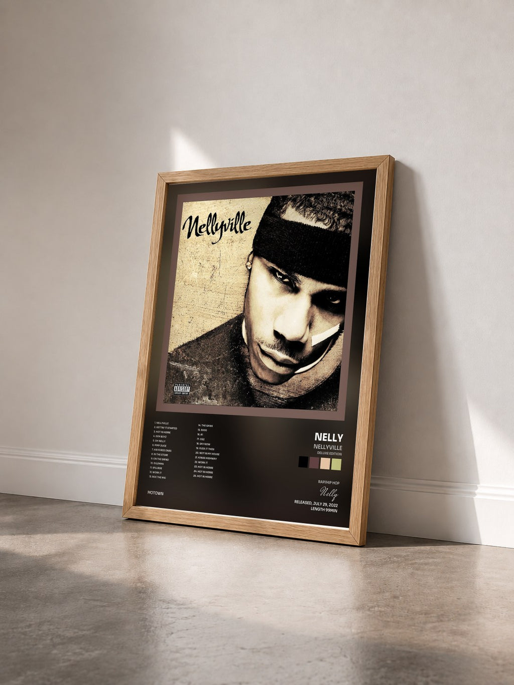 #bois Tableau de l'album Nellyville (Deluxe Edition) de Nelly vu de trois quarts, cadre en bois brut