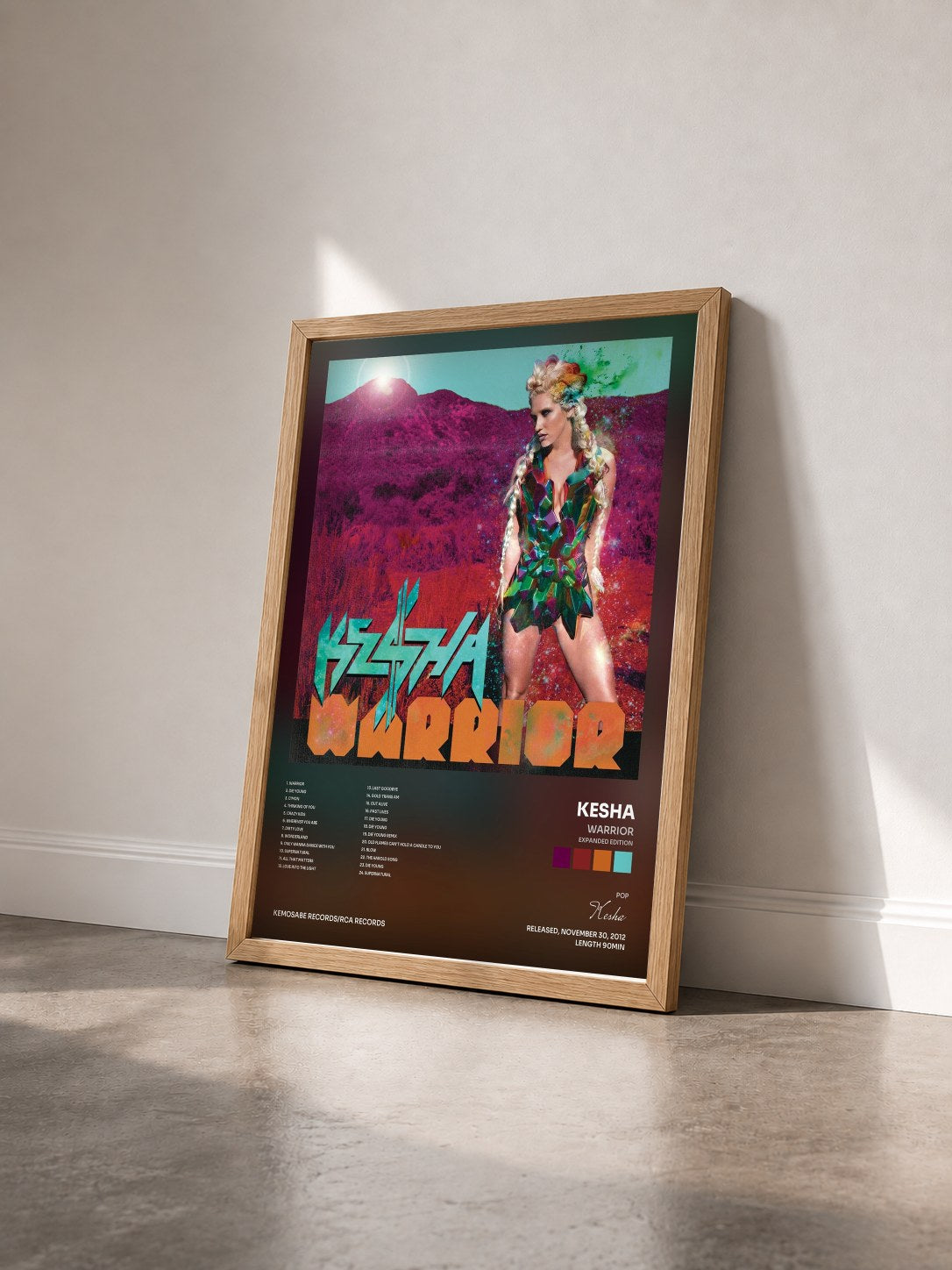#bois Tableau de l'album Warrior (Expanded Edition) de Kesha vu de trois quarts, cadre en bois brut