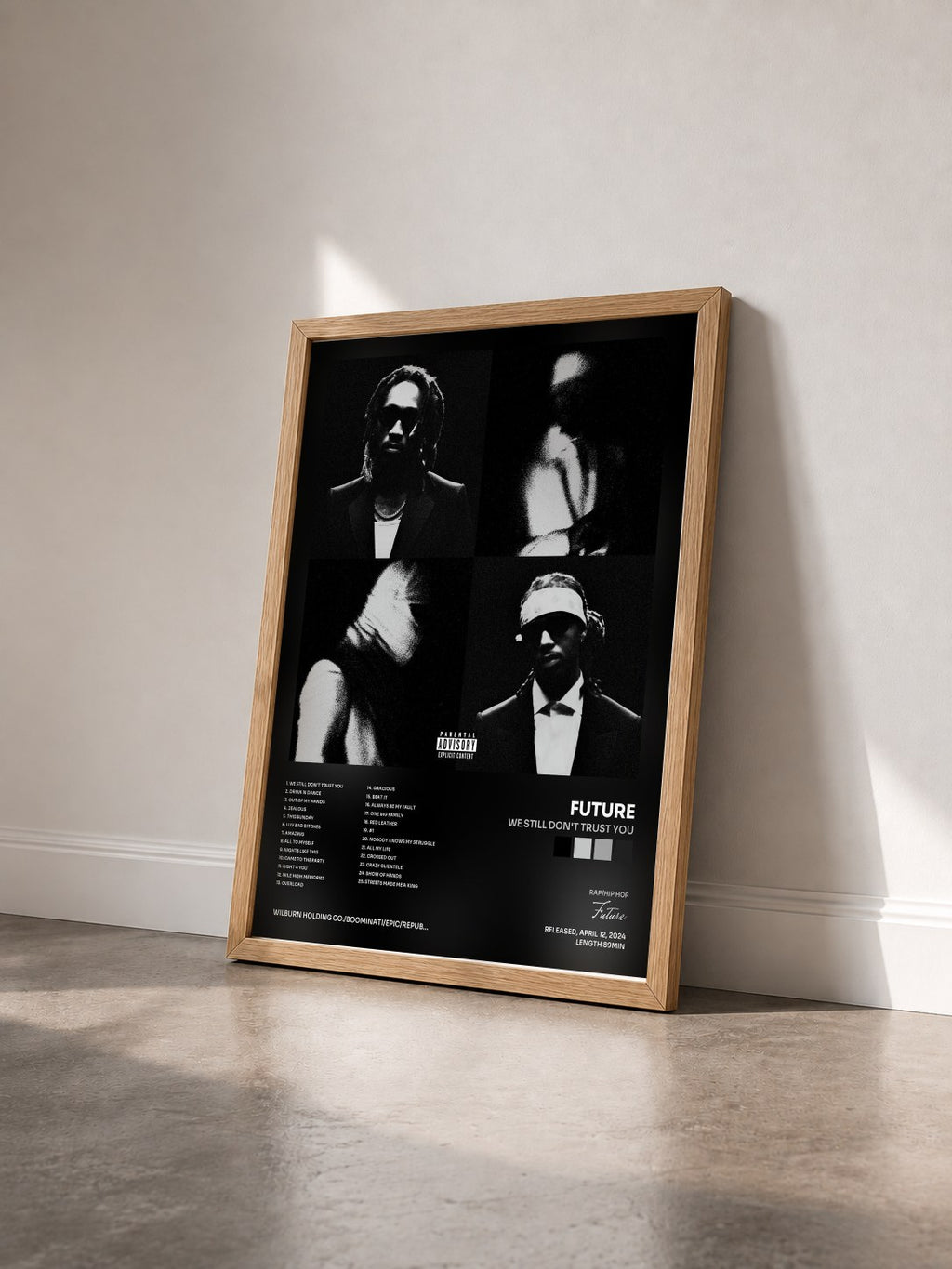 #bois Tableau de l'album WE STILL DON'T TRUST YOU de Future vu de trois quarts, cadre en bois brut