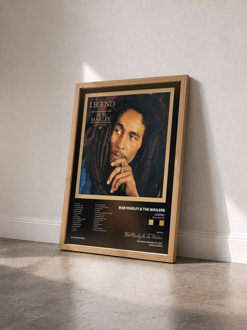 #bois Tableau de l'album Legend (Deluxe Edition) de Bob Marley & The Wailers vu de trois quarts, cadre en bois brut