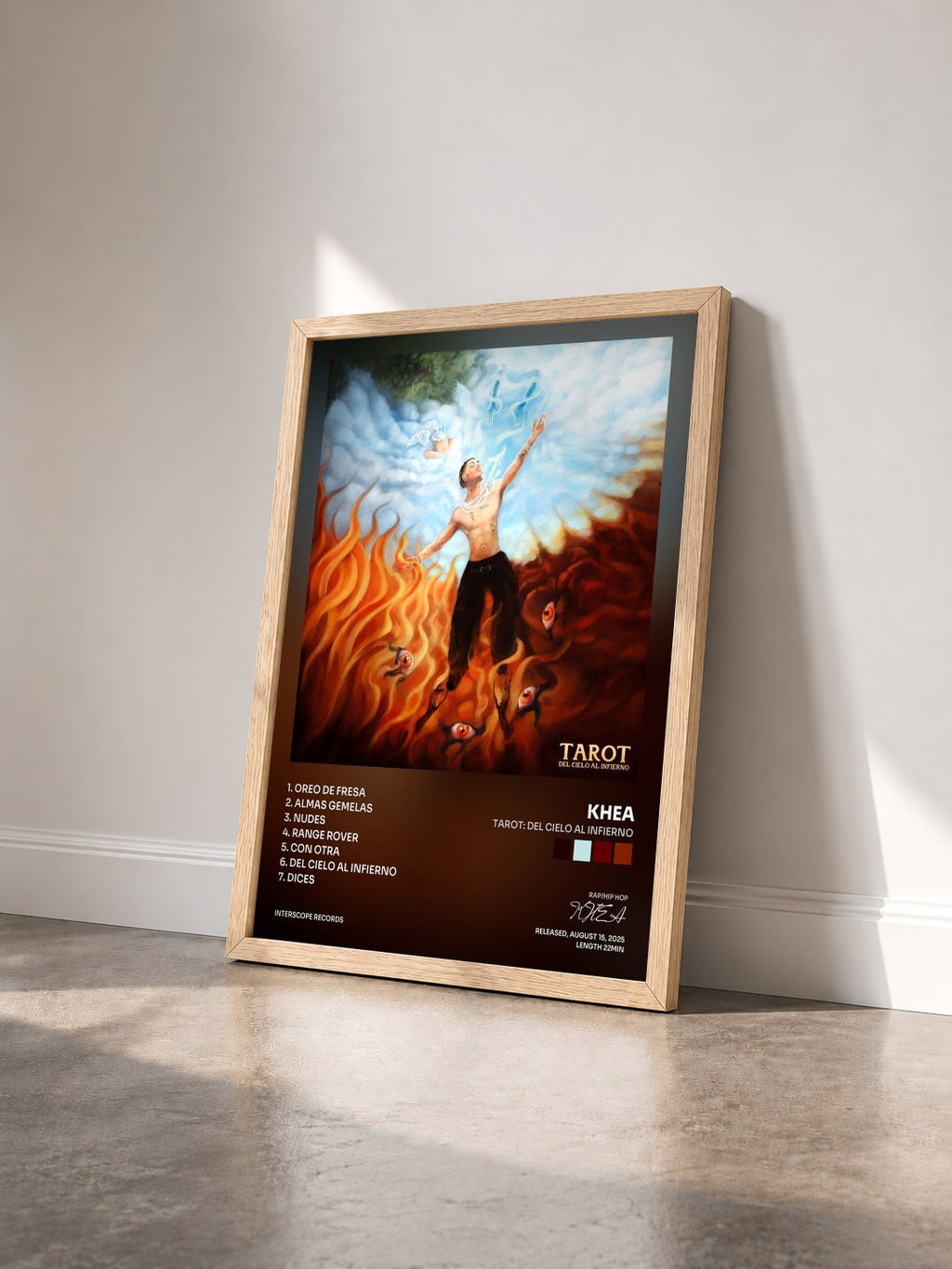 #bois Tableau de l'album TAROT: Del cielo al infierno de KHEA vu de trois quarts, cadre en bois brut