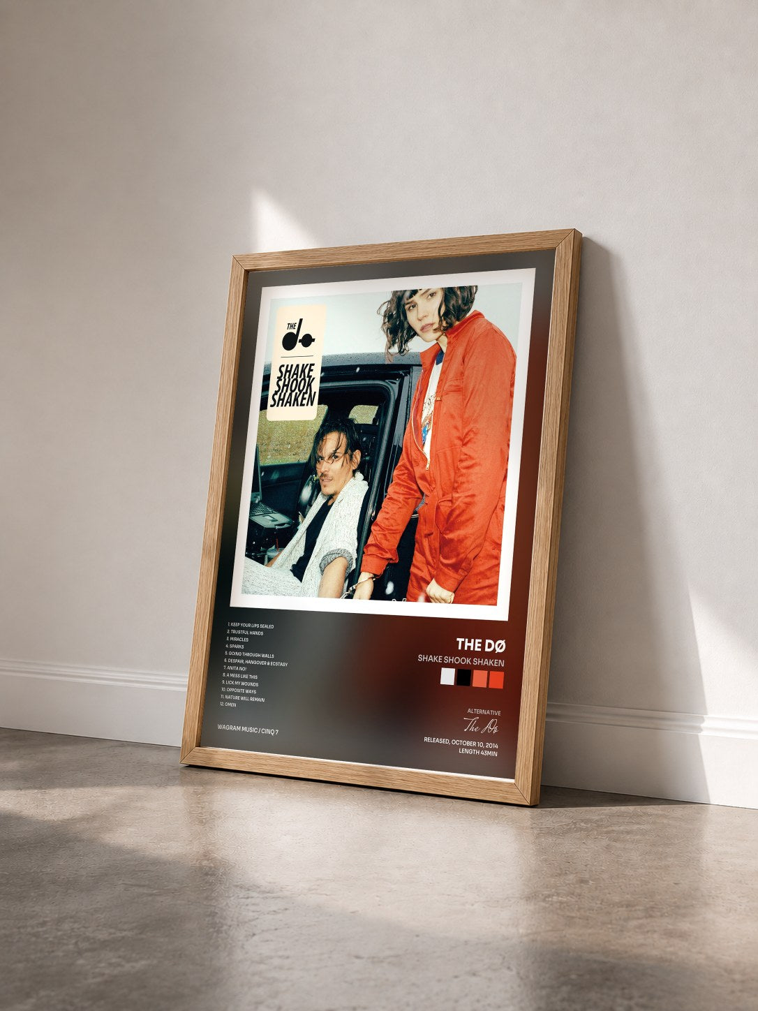 #bois Tableau de l'album Shake Shook Shaken de The Dø vu de trois quarts, cadre en bois brut