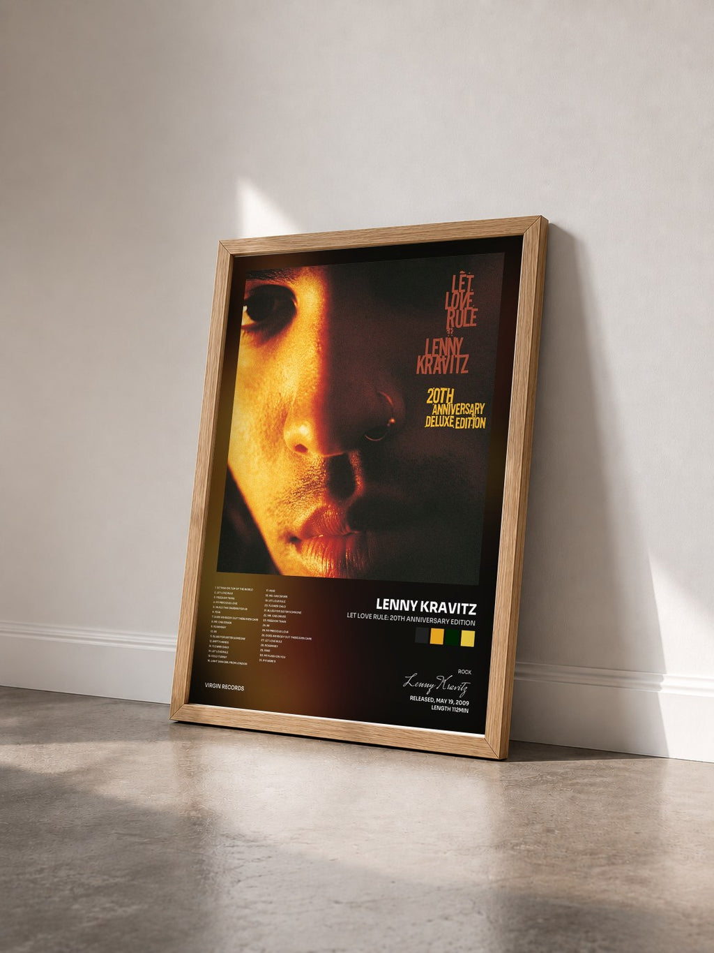#bois Tableau de l'album Let Love Rule: 20th Anniversary Edition de Lenny Kravitz vu de trois quarts, cadre en bois brut