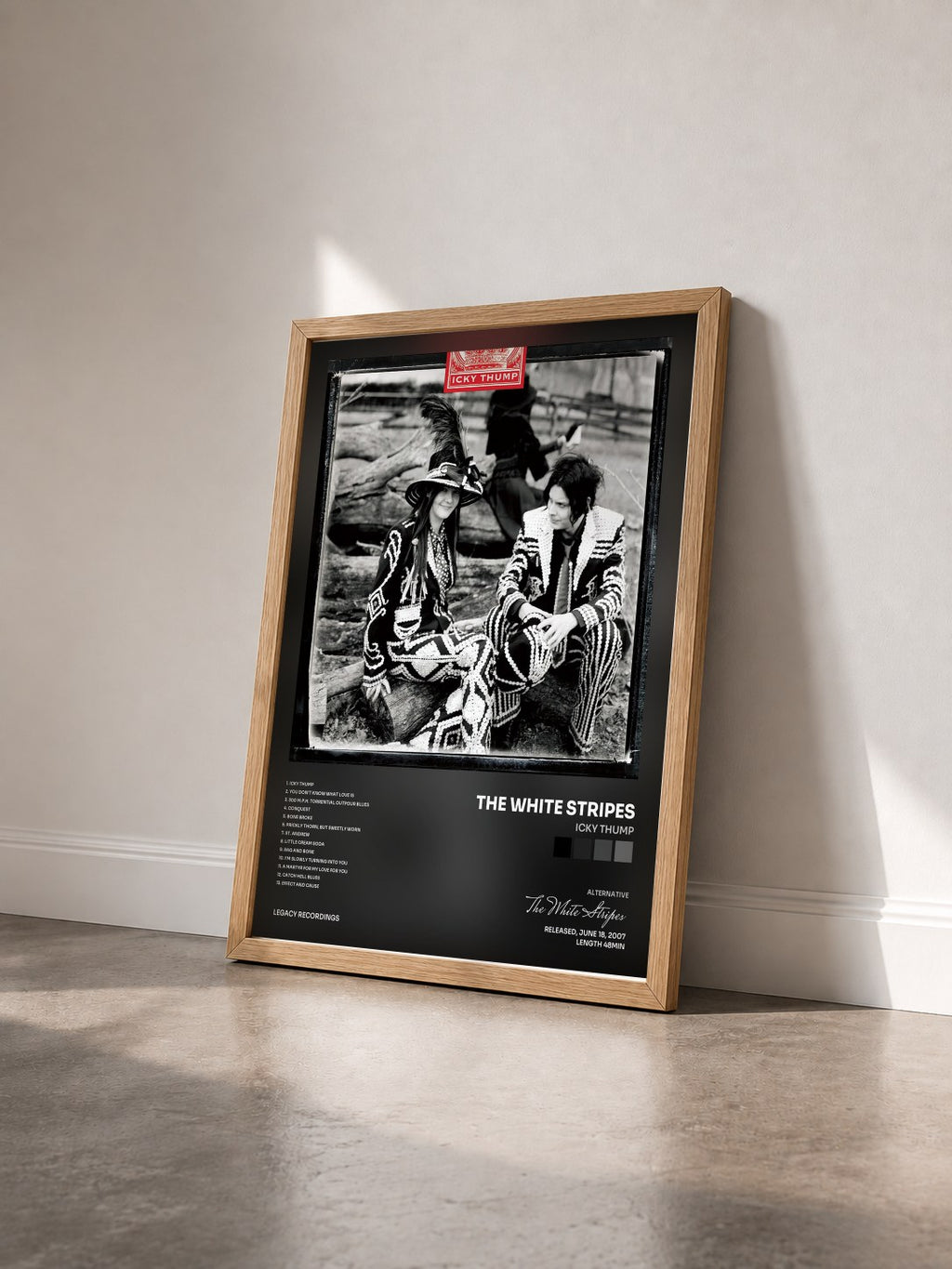 #bois Tableau de l'album Icky Thump de The White Stripes vu de trois quarts, cadre en bois brut