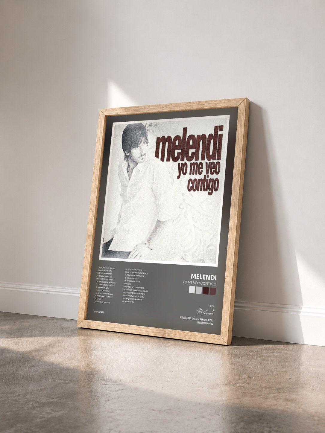 #bois Tableau de l'album Yo me veo contigo de Melendi vu de trois quarts, cadre en bois brut
