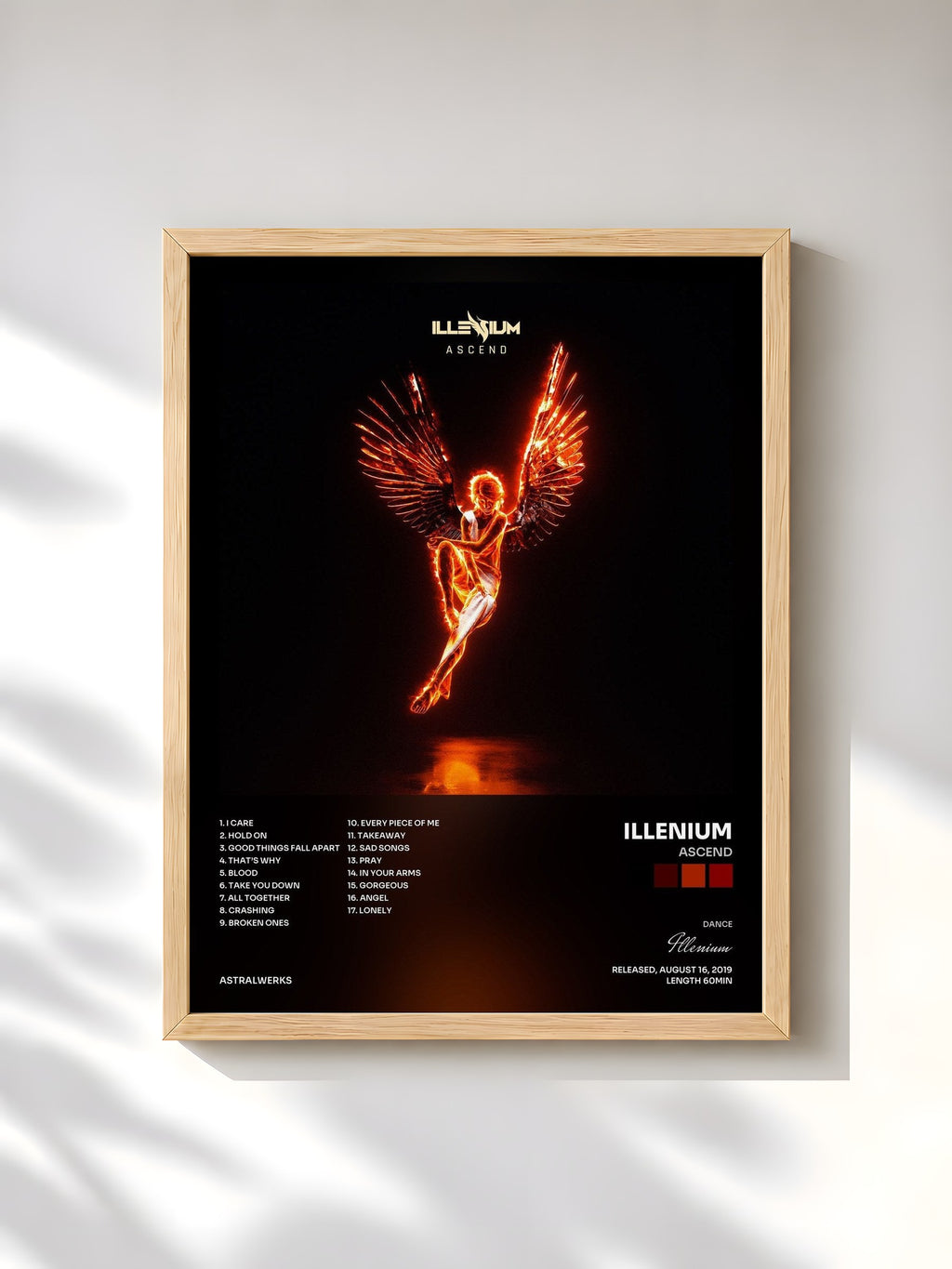 #bois Tableau de l'album ASCEND de Illenium, cadre en bois brut, imprimé et encadré en France