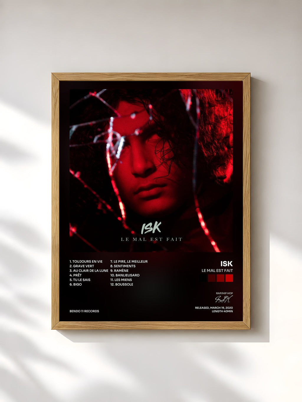 #bois Tableau de l'album Le mal est fait de ISK, cadre en bois brut, imprimé et encadré en France