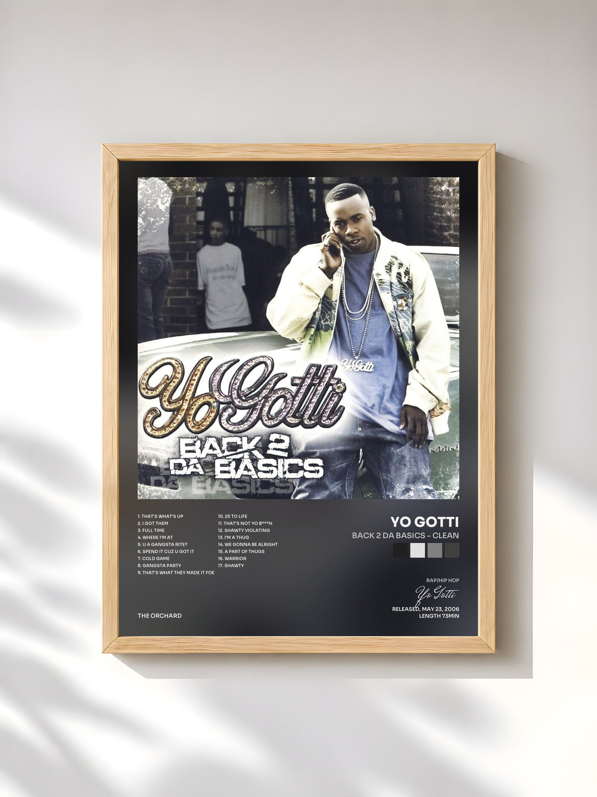 #bois Tableau de l'album Back 2 Da Basics - Clean de Yo Gotti, cadre en bois brut, imprimé et encadré en France
