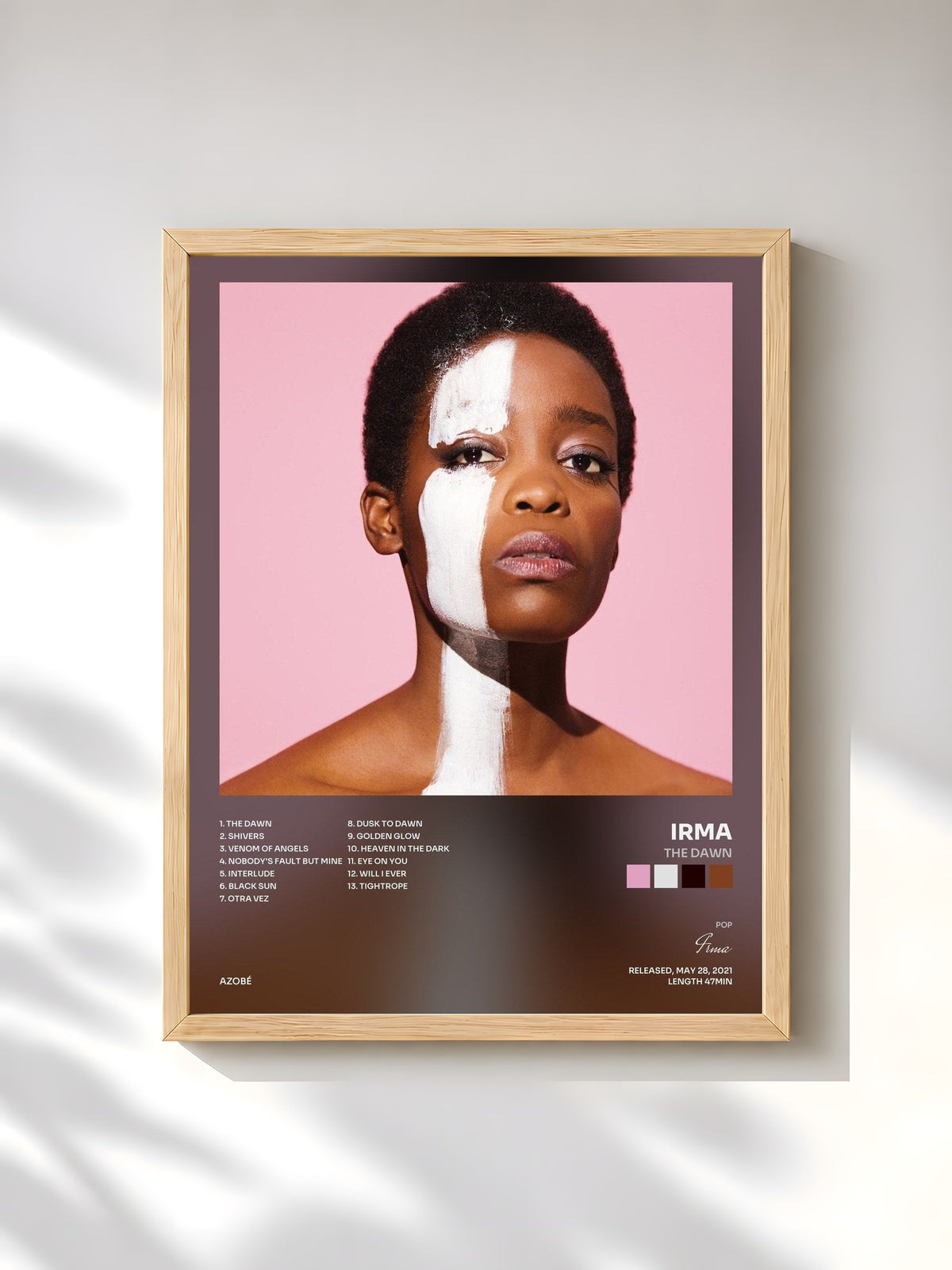 #bois Tableau de l'album The Dawn de Irma, cadre en bois brut, imprimé et encadré en France