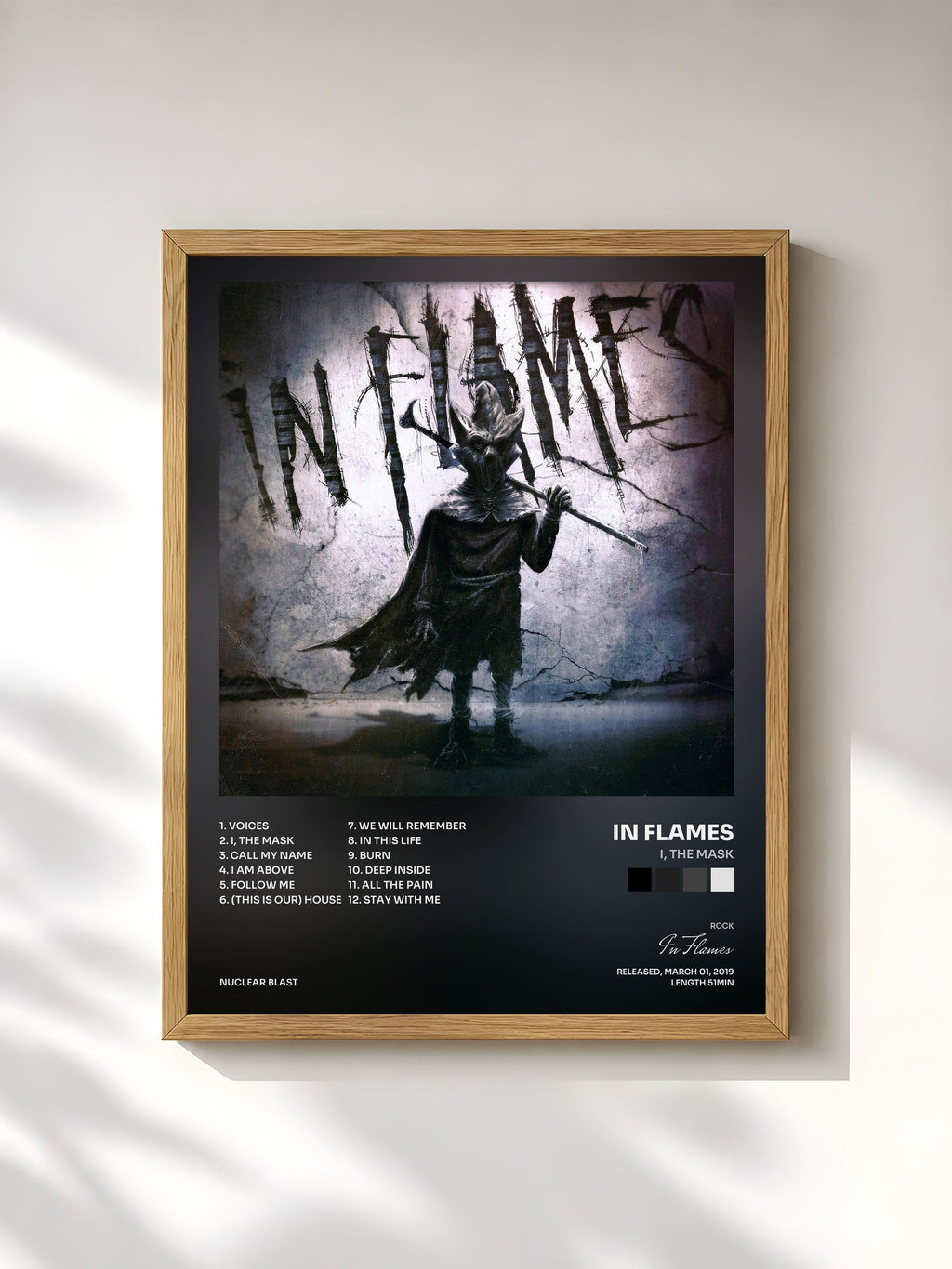 #bois Tableau de l'album I, the Mask de In Flames, cadre en bois brut, imprimé et encadré en France
