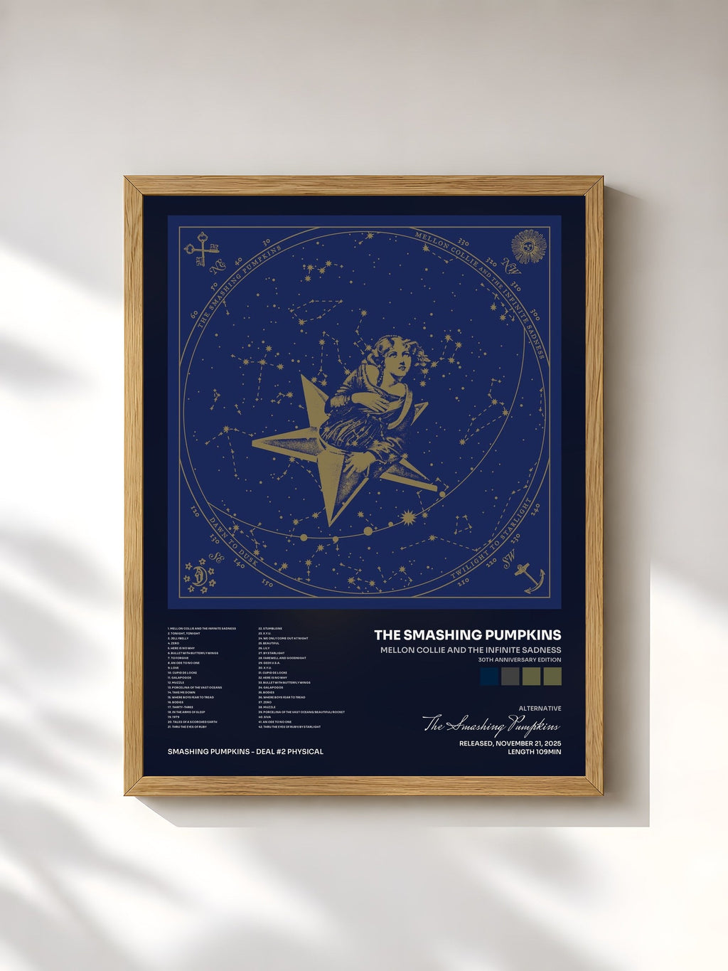 #bois Tableau de l'album Mellon Collie And The Infinite Sadness (30th Anniversary Edition) de The Smashing Pumpkins, cadre en bois brut, imprimé et encadré en France