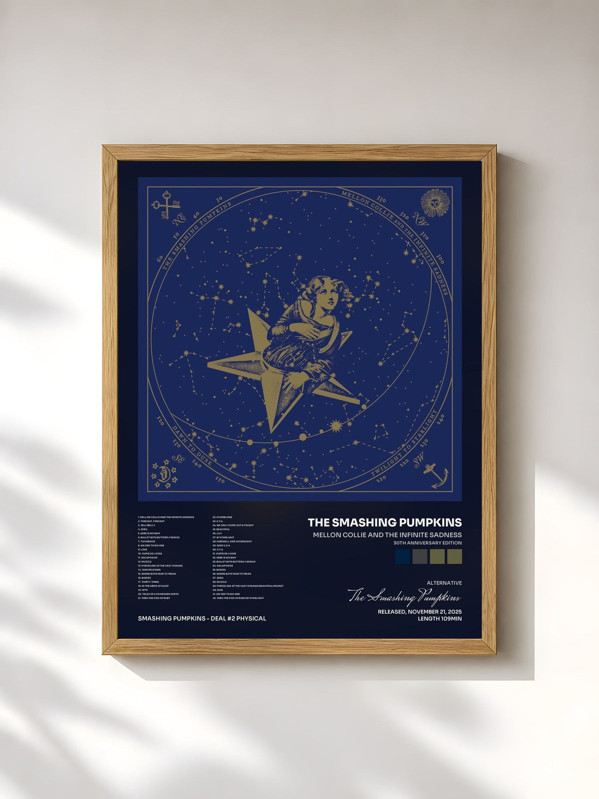 #bois Tableau de l'album Mellon Collie And The Infinite Sadness (30th Anniversary Edition) de The Smashing Pumpkins, cadre en bois brut, imprimé et encadré en France