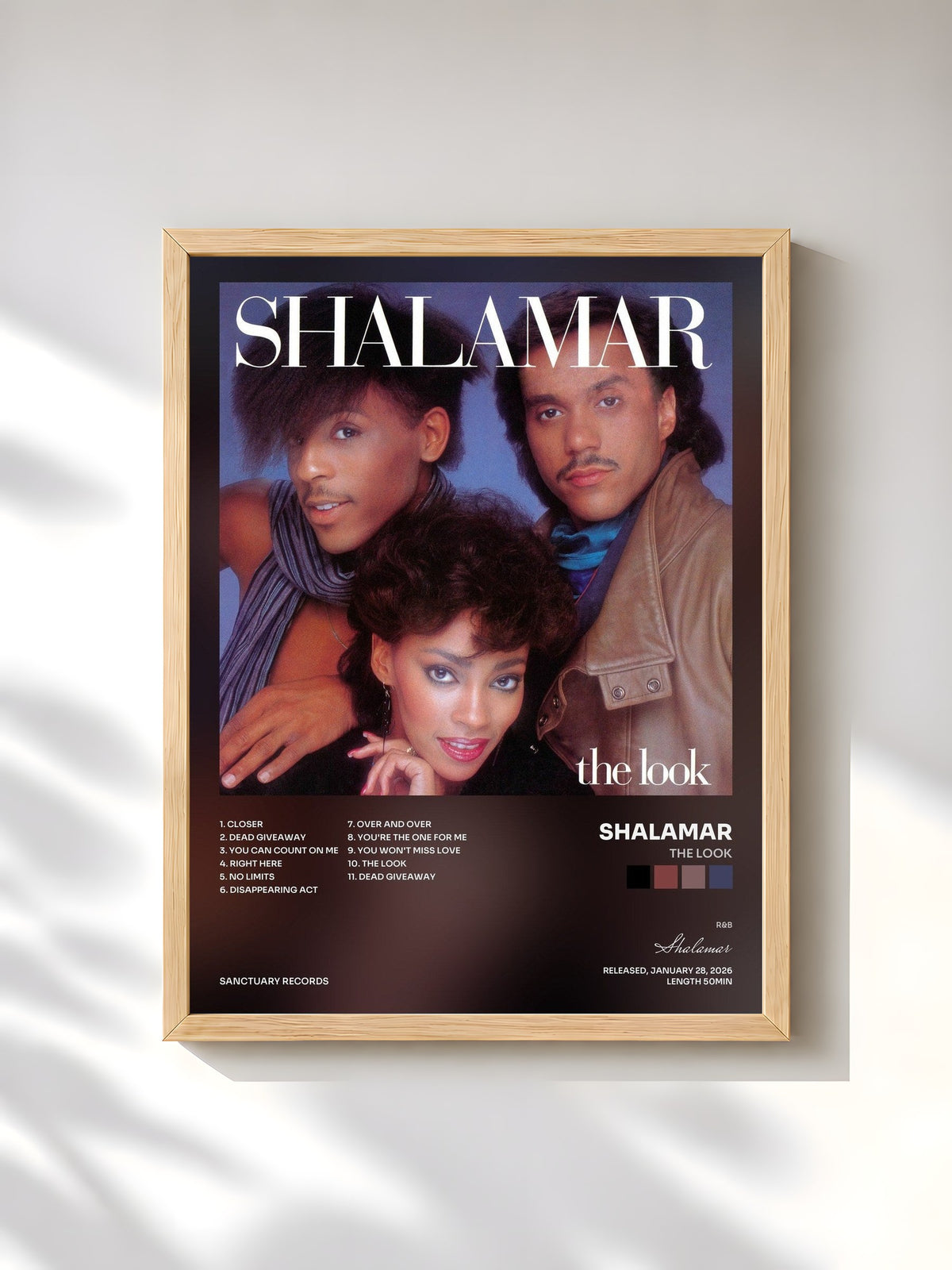 #bois Tableau de l'album The Look de Shalamar, cadre en bois brut, imprimé et encadré en France