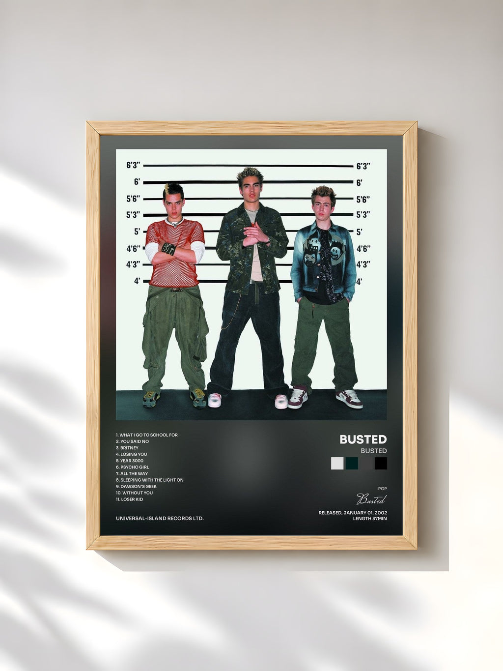 #bois Tableau de l'album Busted de Busted, cadre en bois brut, imprimé et encadré en France