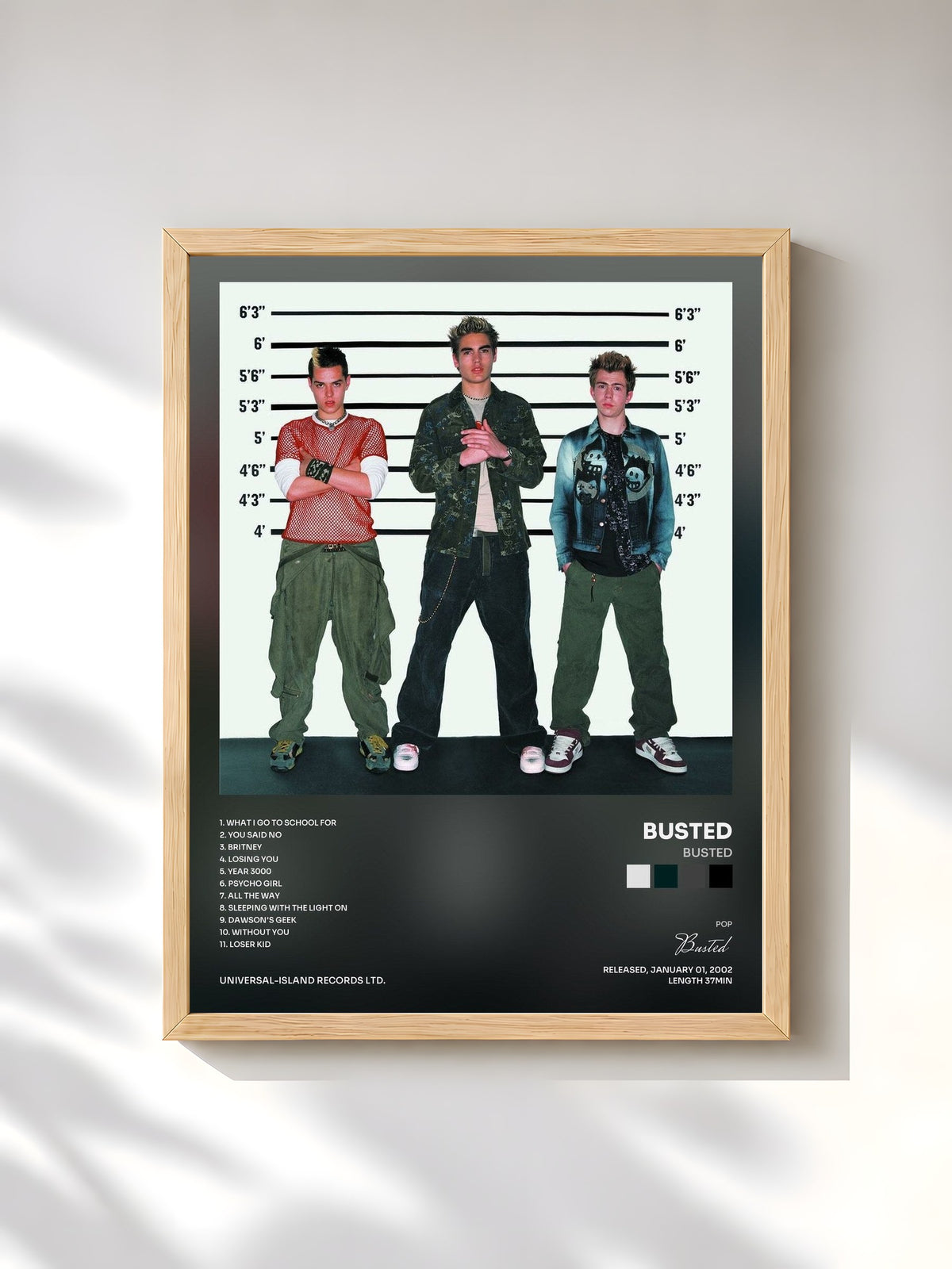 #bois Tableau de l'album Busted de Busted, cadre en bois brut, imprimé et encadré en France