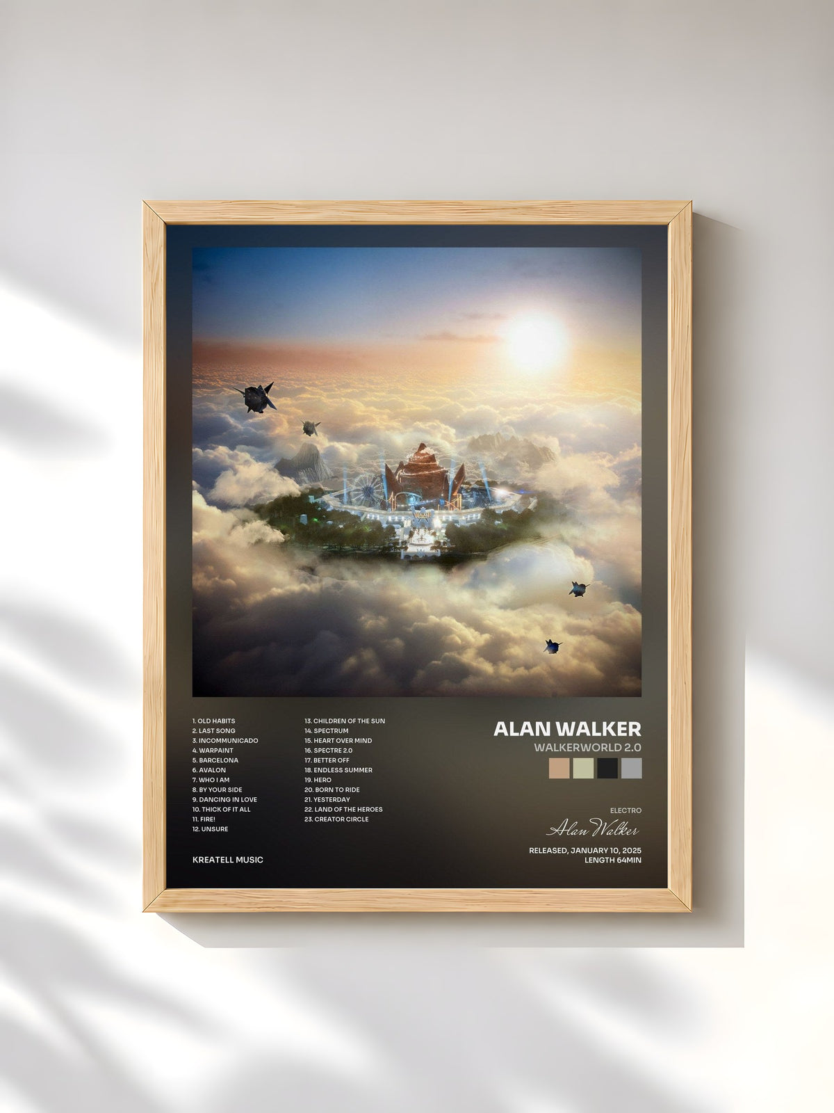 #bois Tableau de l'album Walkerworld 2.0 de Alan Walker, cadre en bois brut, imprimé et encadré en France