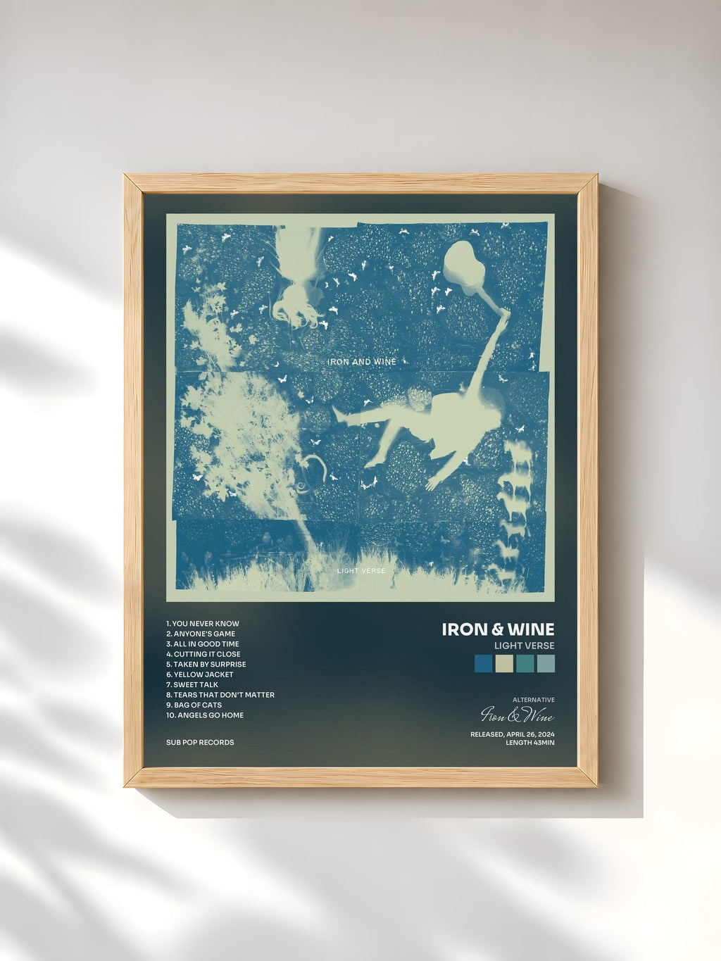 #bois Tableau de l'album Light Verse de Iron & Wine, cadre en bois brut, imprimé et encadré en France