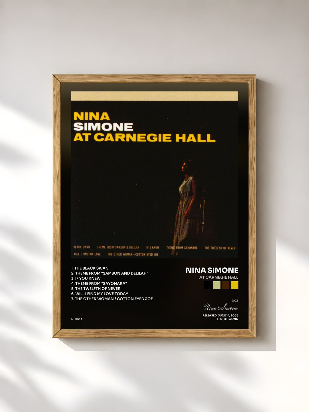 #bois Tableau de l'album At Carnegie Hall de Nina Simone, cadre en bois brut, imprimé et encadré en France