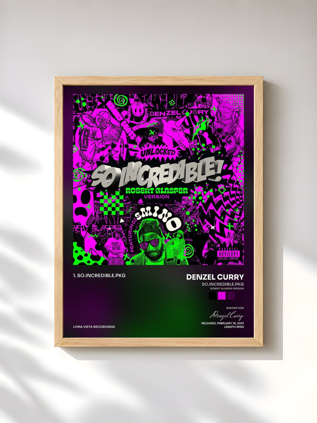#bois Tableau de l'album So.Incredible.pkg (Robert Glasper Version) de Denzel Curry, cadre en bois brut, imprimé et encadré en France