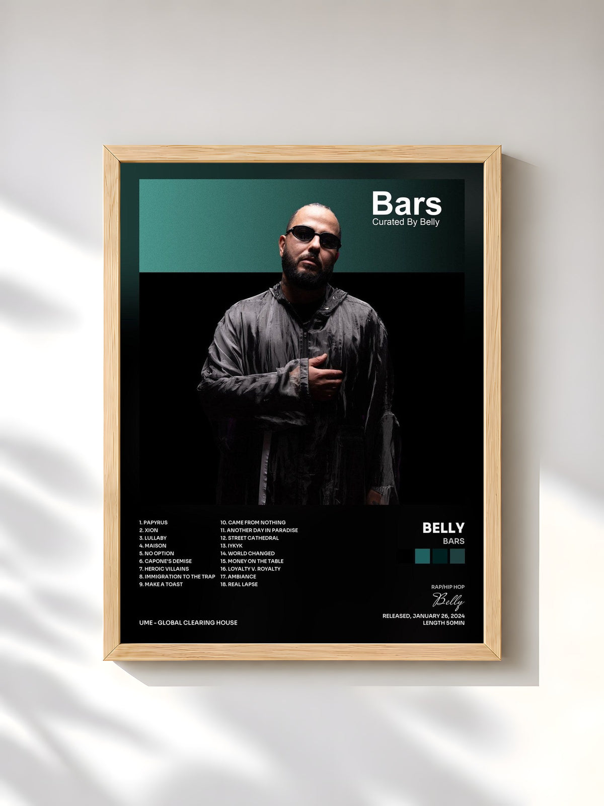 #bois Tableau de l'album Bars de Belly, cadre en bois brut, imprimé et encadré en France