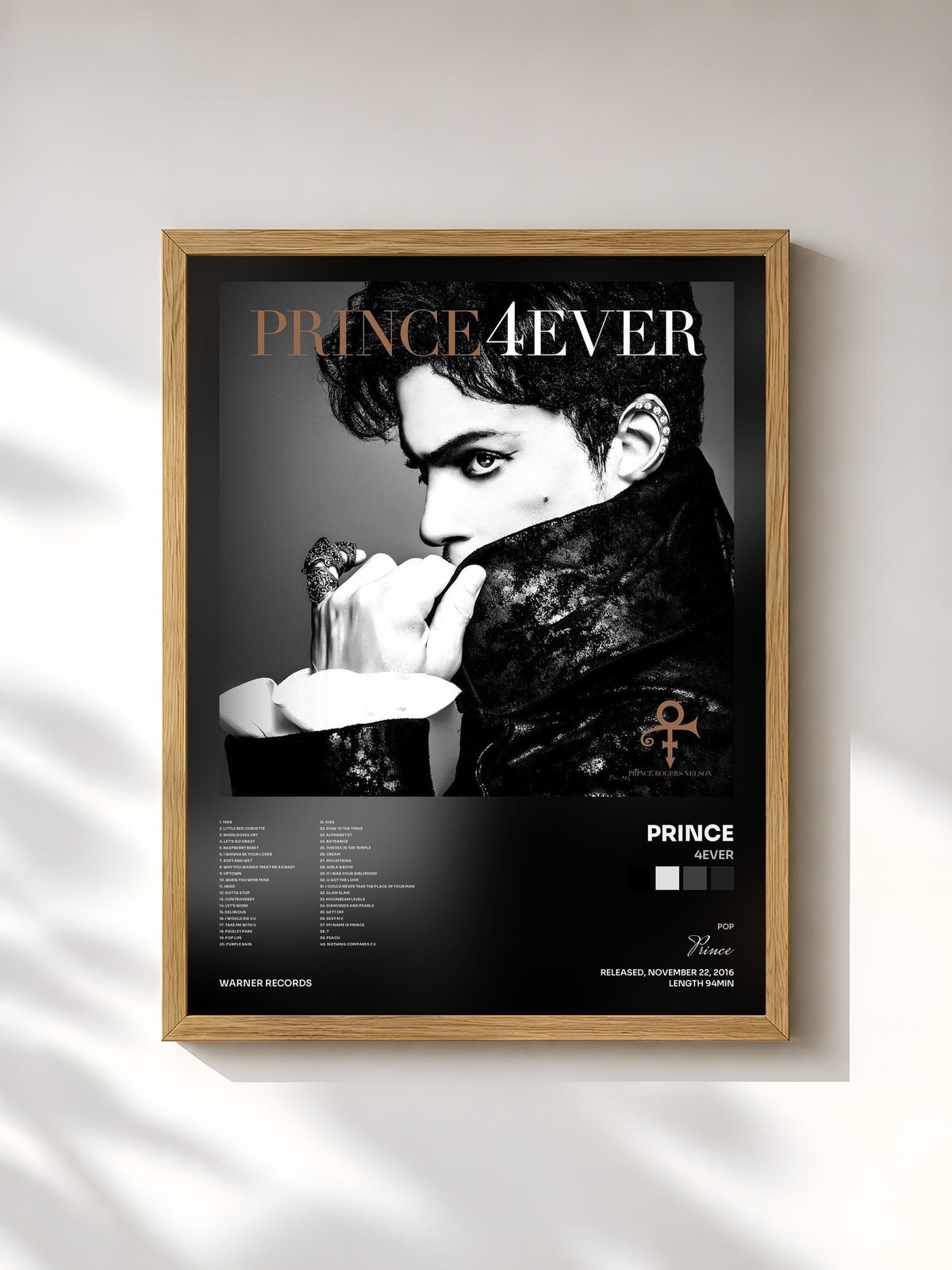 #bois Tableau de l'album 4Ever de Prince, cadre en bois brut, imprimé et encadré en France