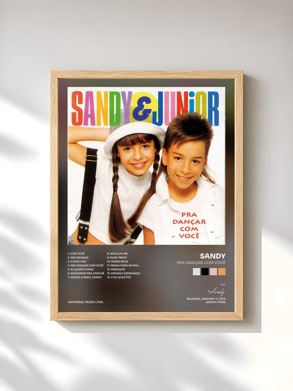 #bois Tableau de l'album Pra Dançar Com Você de Sandy, cadre en bois brut, imprimé et encadré en France