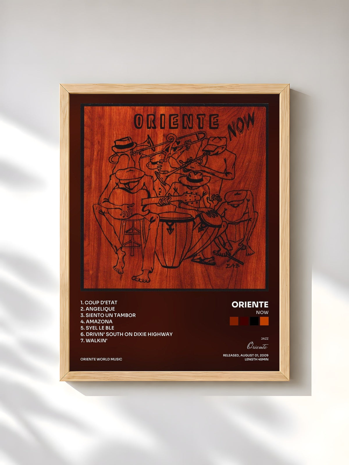 #bois Tableau de l'album Now de Oriente, cadre en bois brut, imprimé et encadré en France