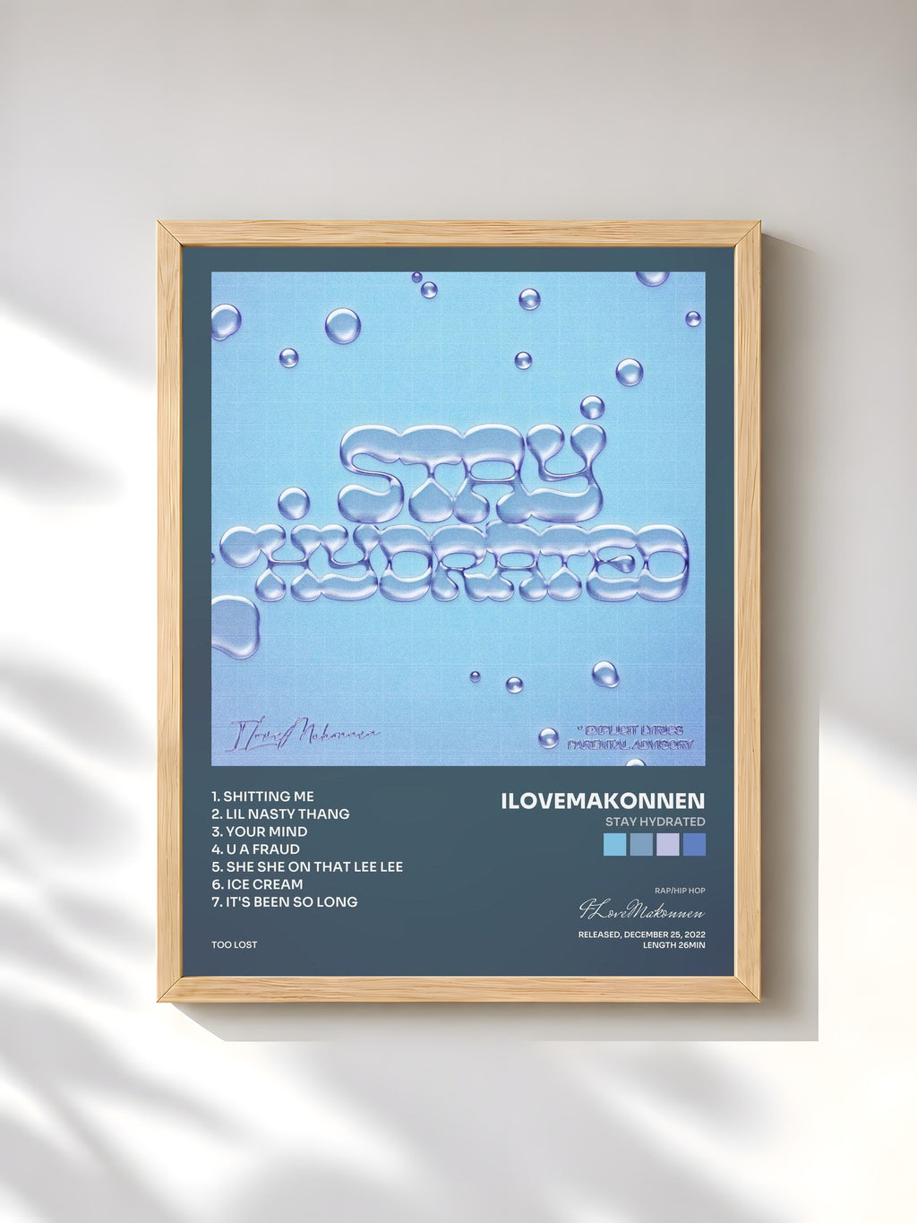 #bois Tableau de l'album Stay Hydrated de ILoveMakonnen, cadre en bois brut, imprimé et encadré en France