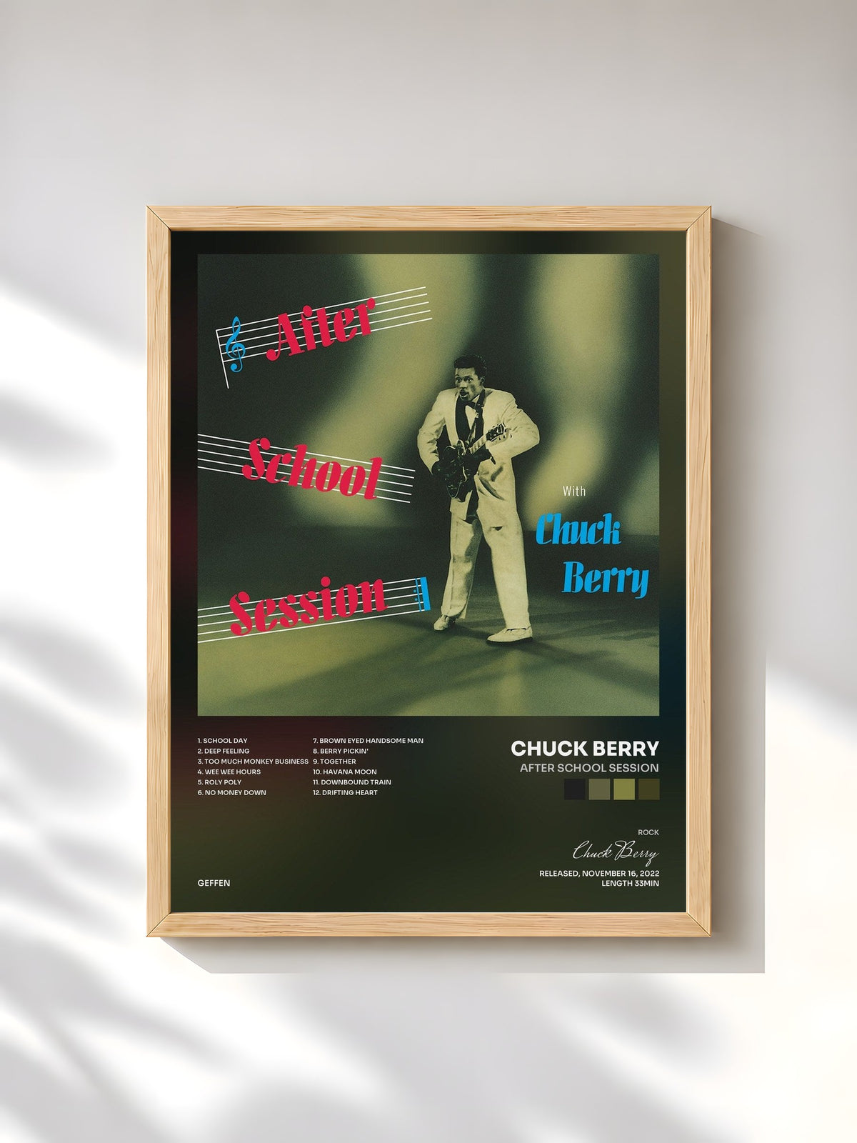 #bois Tableau de l'album After School Session de Chuck Berry, cadre en bois brut, imprimé et encadré en France