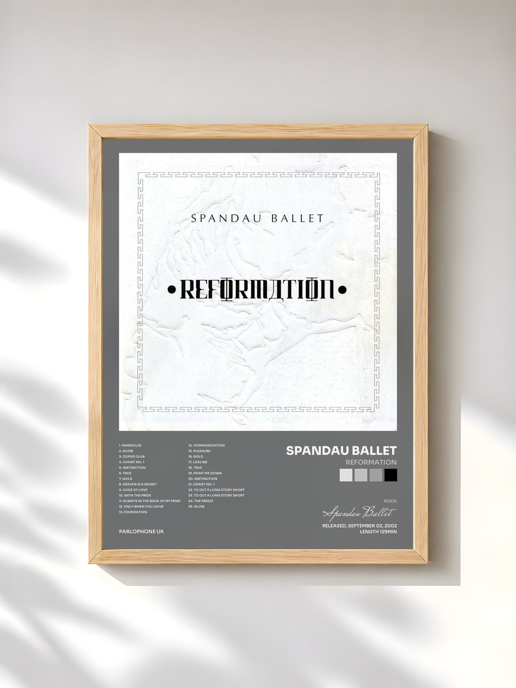 #bois Tableau de l'album Reformation de Spandau Ballet, cadre en bois brut, imprimé et encadré en France