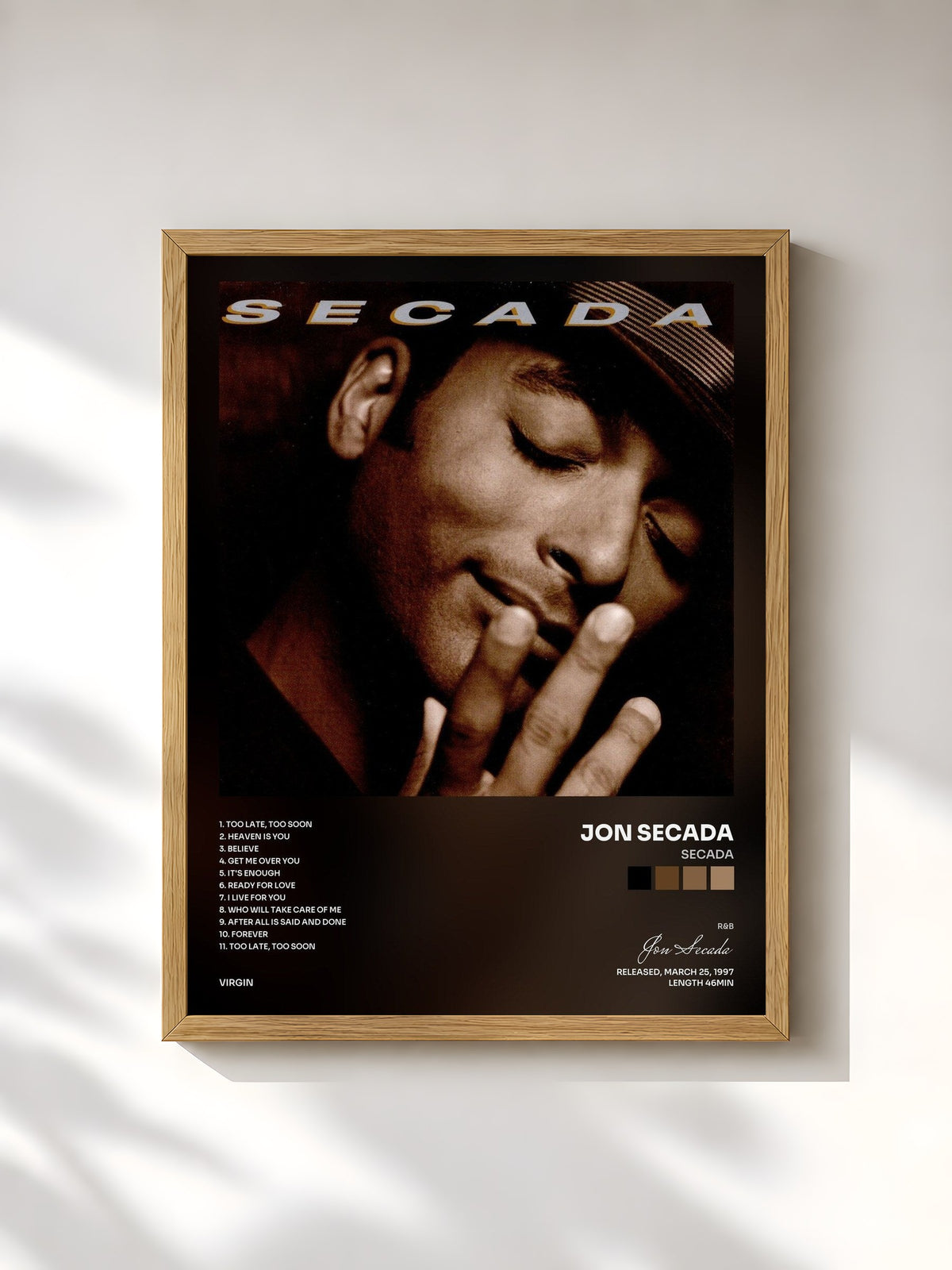 #bois Tableau de l'album Secada de Jon Secada, cadre en bois brut, imprimé et encadré en France